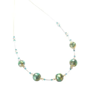 Murano Glass Aqua Green Ball Gold Necklace