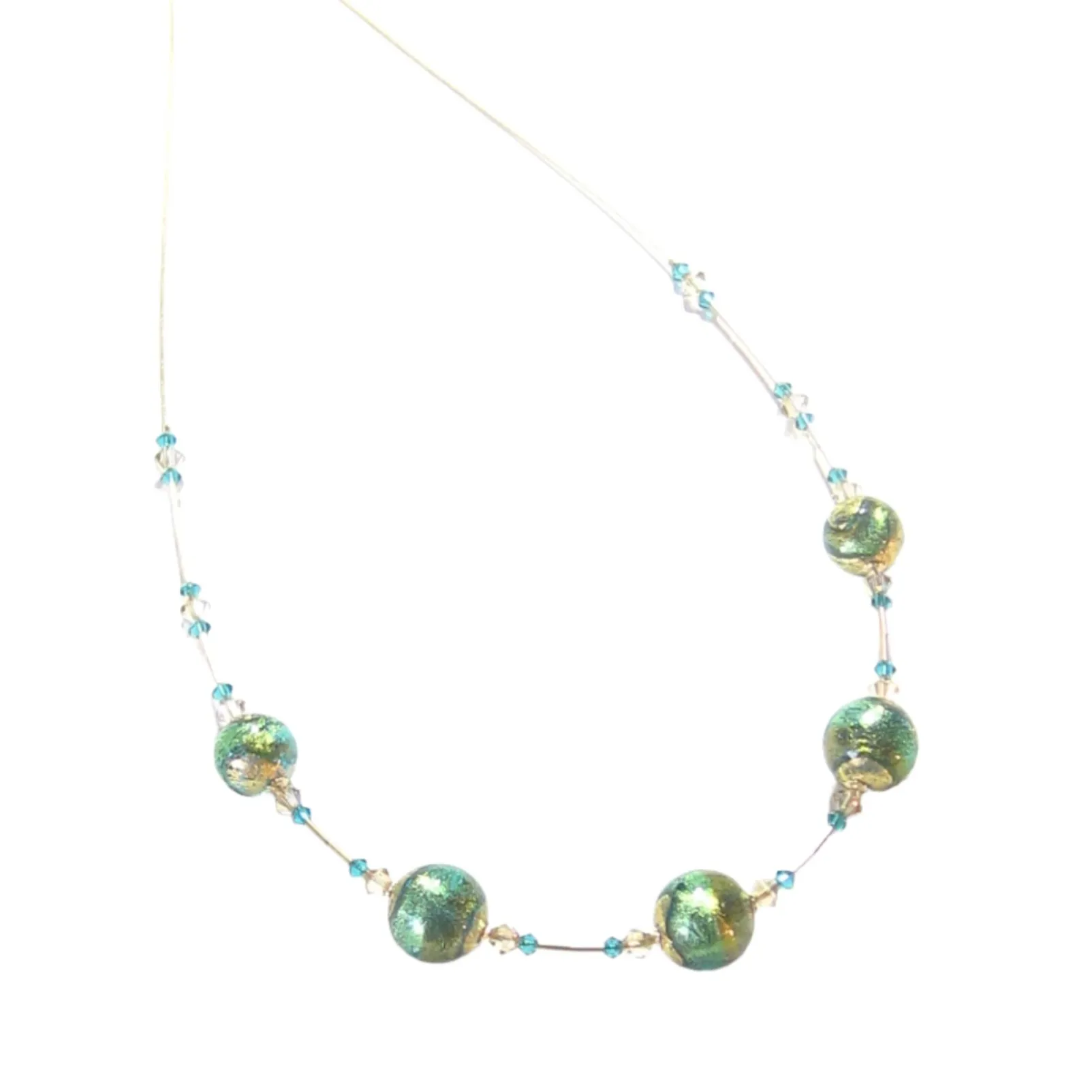 Murano Glass Aqua Green Ball Gold Necklace