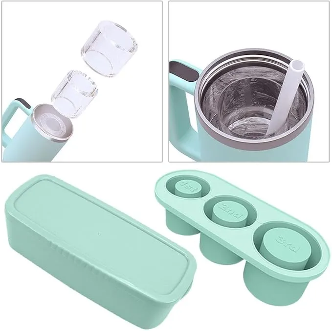New Green Ice Cube Tray for Stanley, Silicone Ice Cube Maker with Lid for Making 3 Hollow Cylinder Ice Cube Molds, Accessories for Stanley Cups 30-40 Oz for Chilling Cocktails,Whiskey,Drinks,Coffee