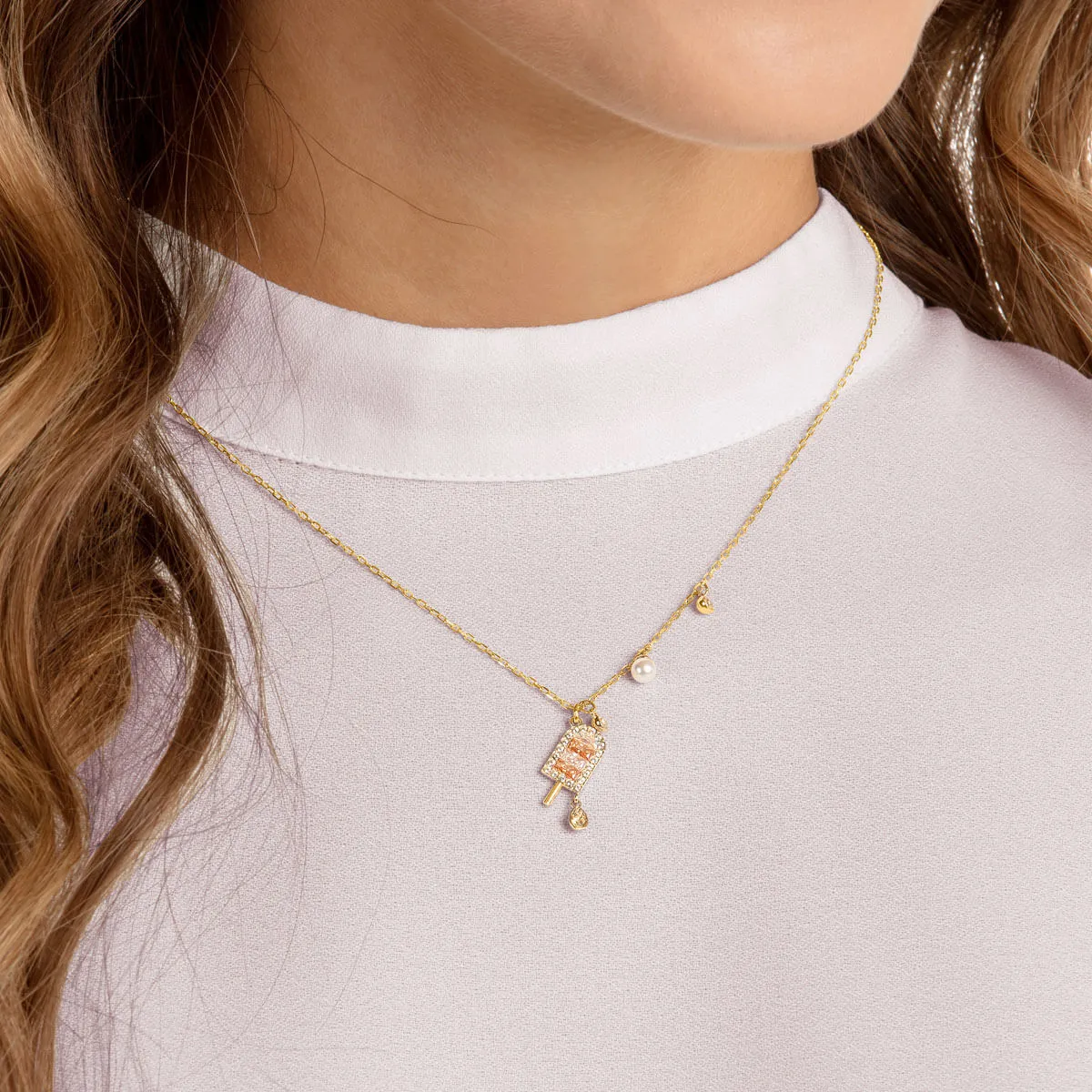 No Regrets Ice Cream Multi-Colored Gold Plating Pendant Necklace