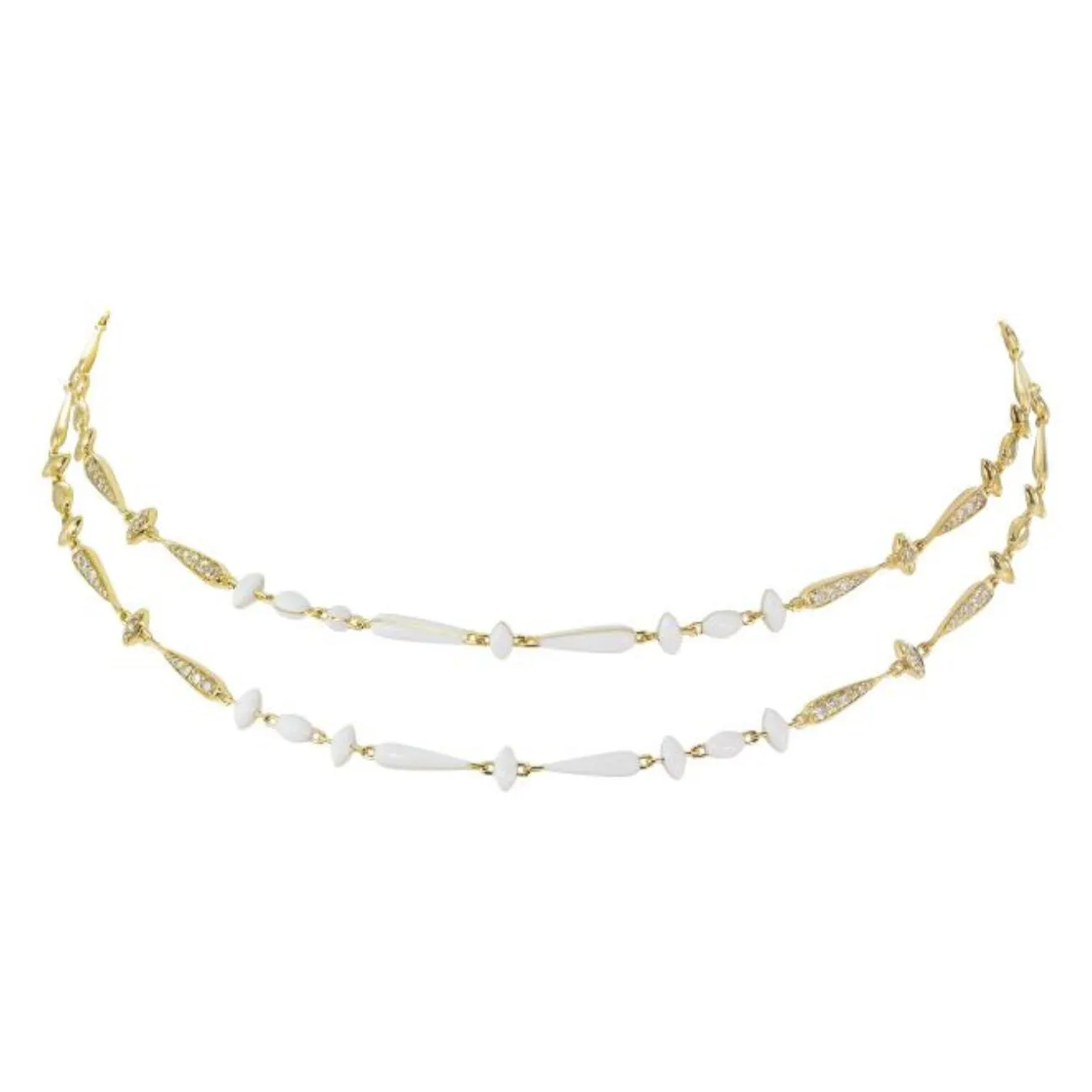 Noble 18K Yellow Gold Brown Diamond and White Ceramic Double Row Necklace