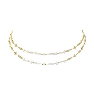Noble 18K Yellow Gold Brown Diamond and White Ceramic Double Row Necklace