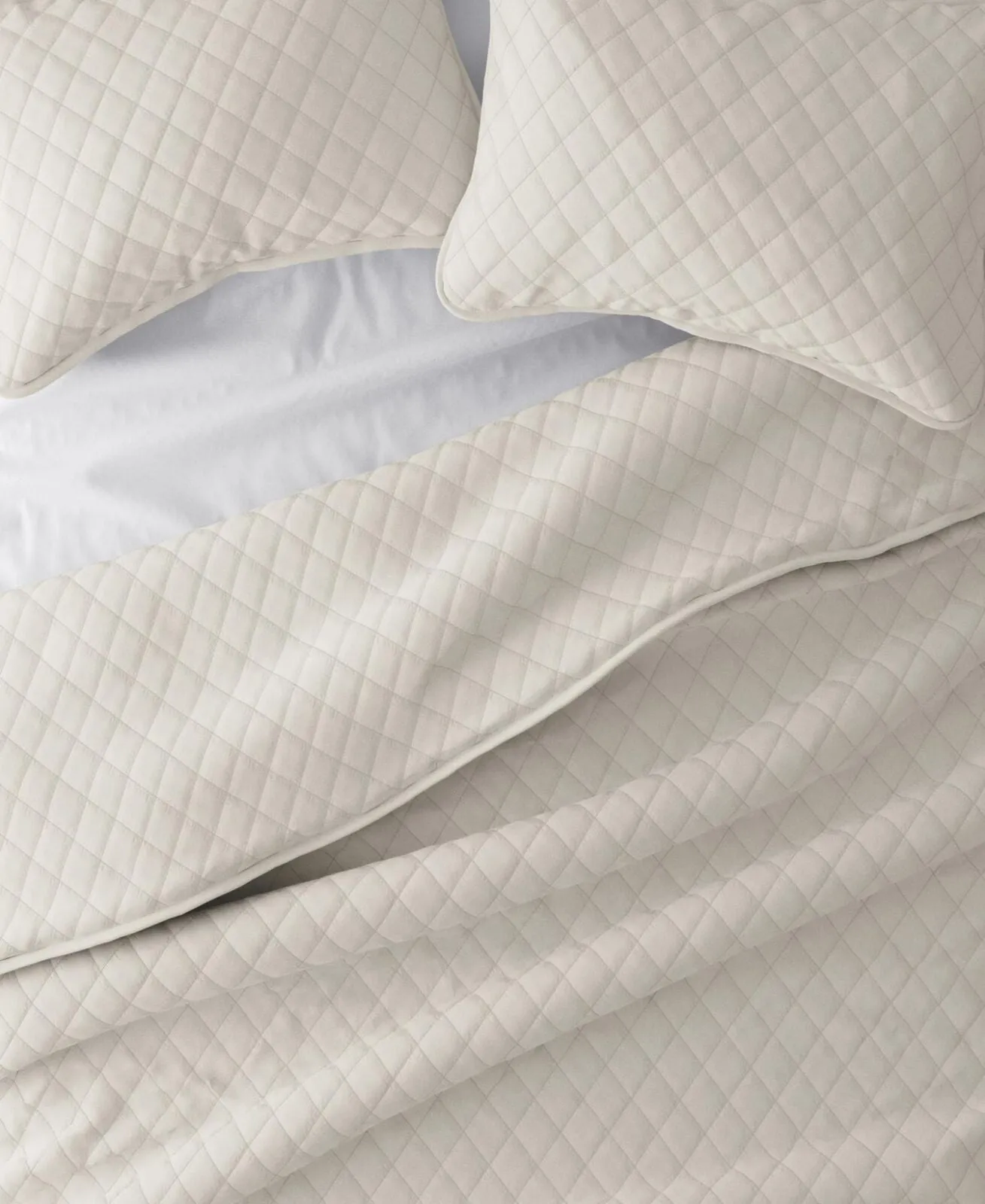 Noble Linens All Season 3 Piece Diamond Stitch Quilt Set Off White Full / Queen