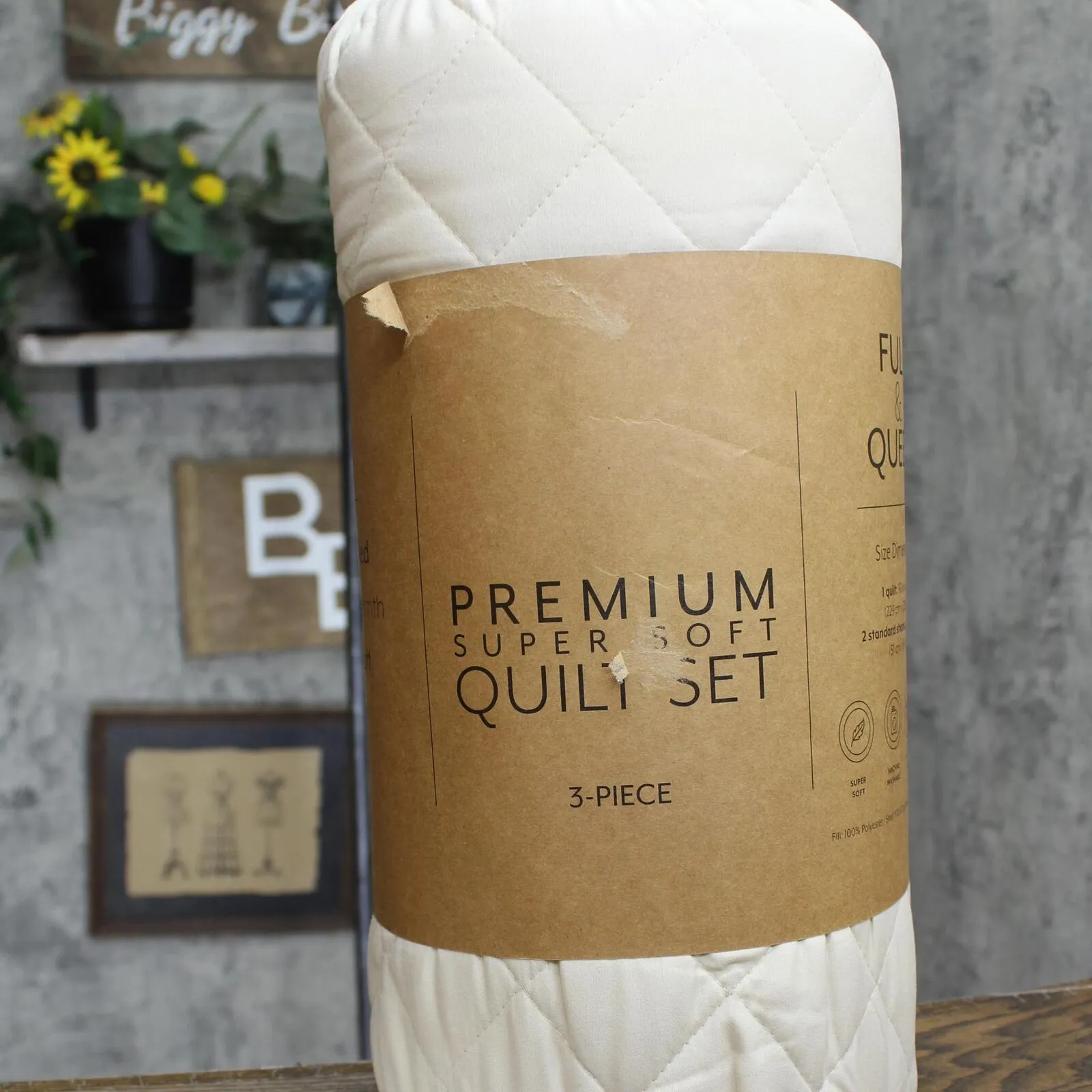 Noble Linens All Season 3 Piece Diamond Stitch Quilt Set Off White Full / Queen