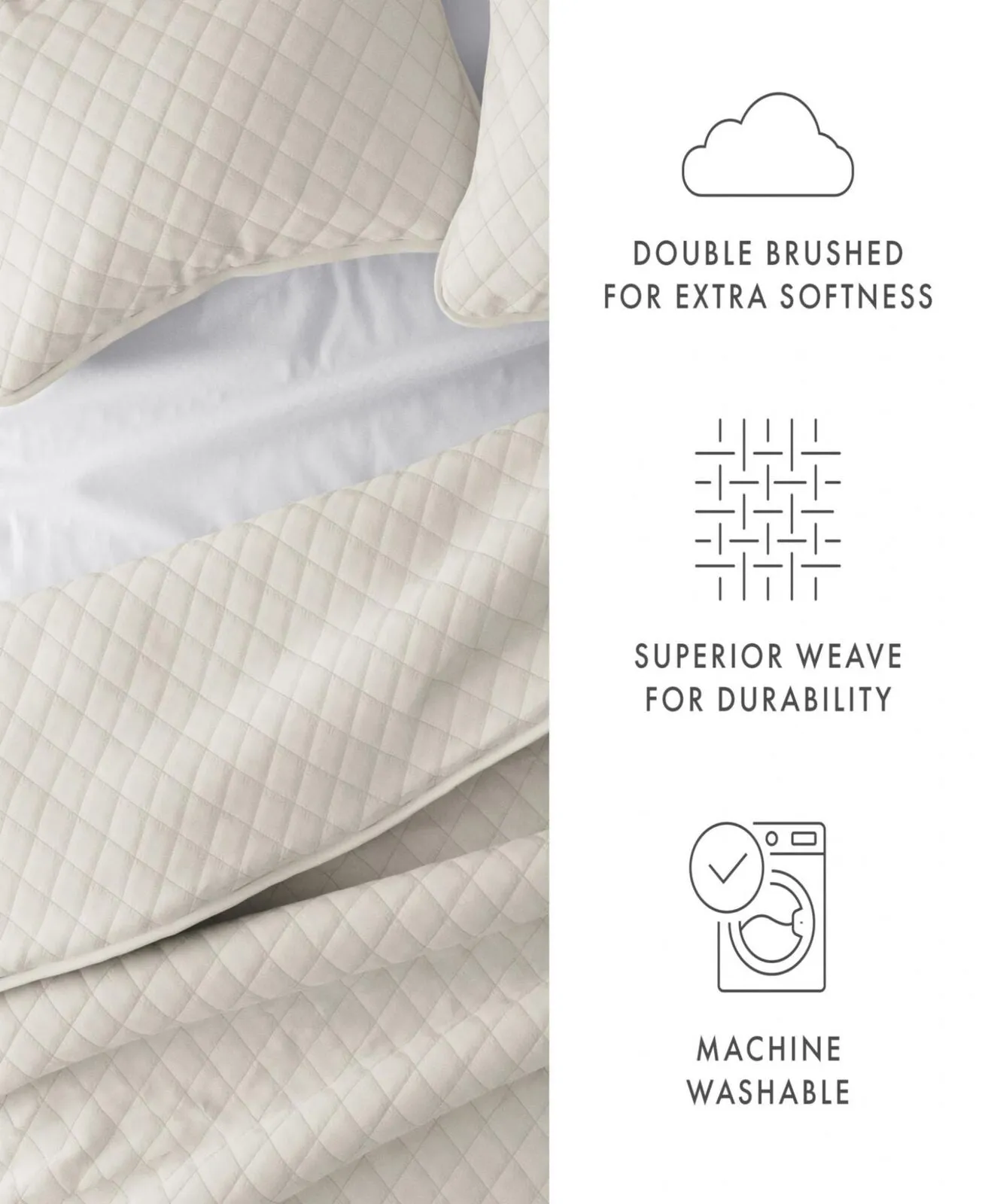 Noble Linens All Season 3 Piece Diamond Stitch Quilt Set Off White Full / Queen