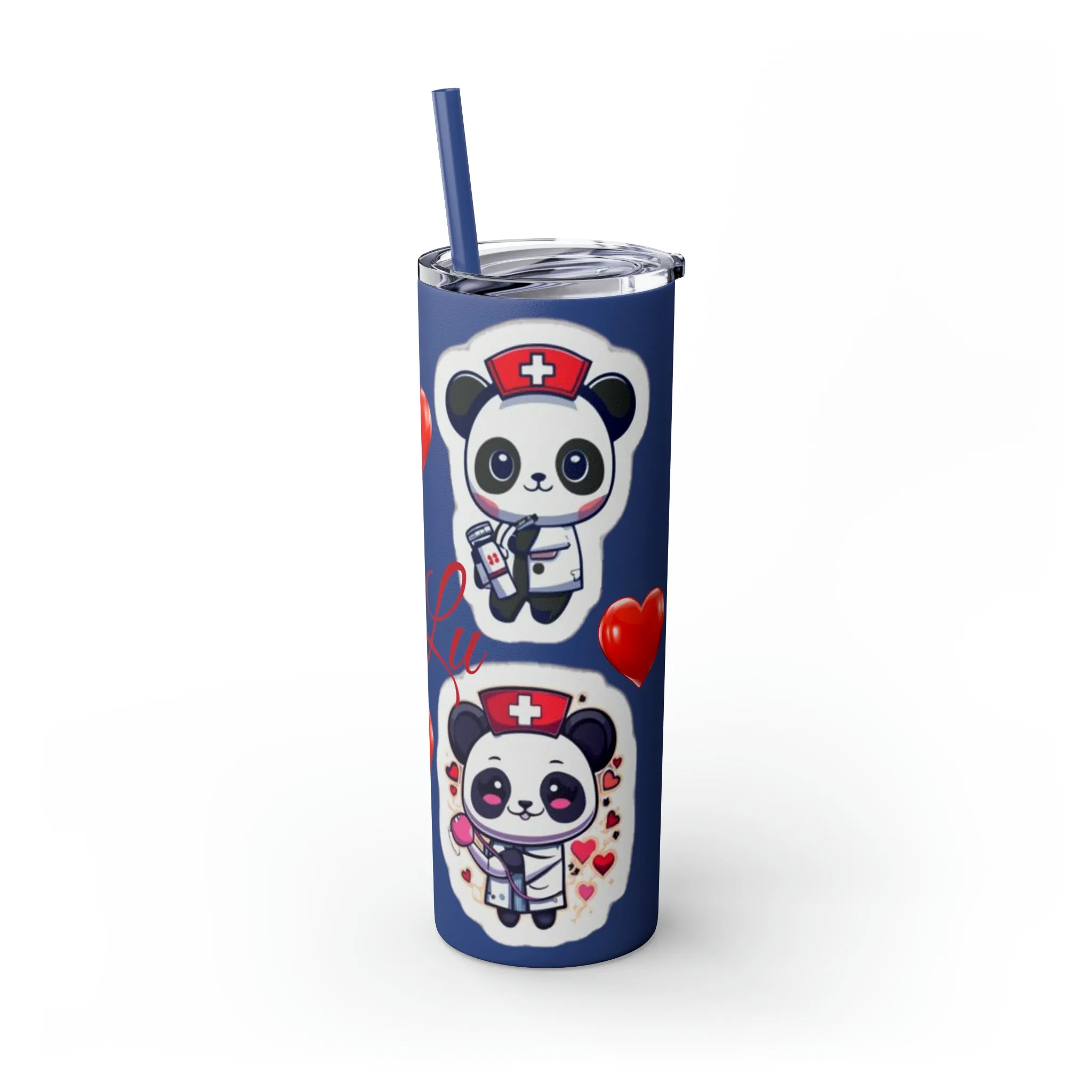 Panda Heart Skinny Tumbler with Straw, 20oz