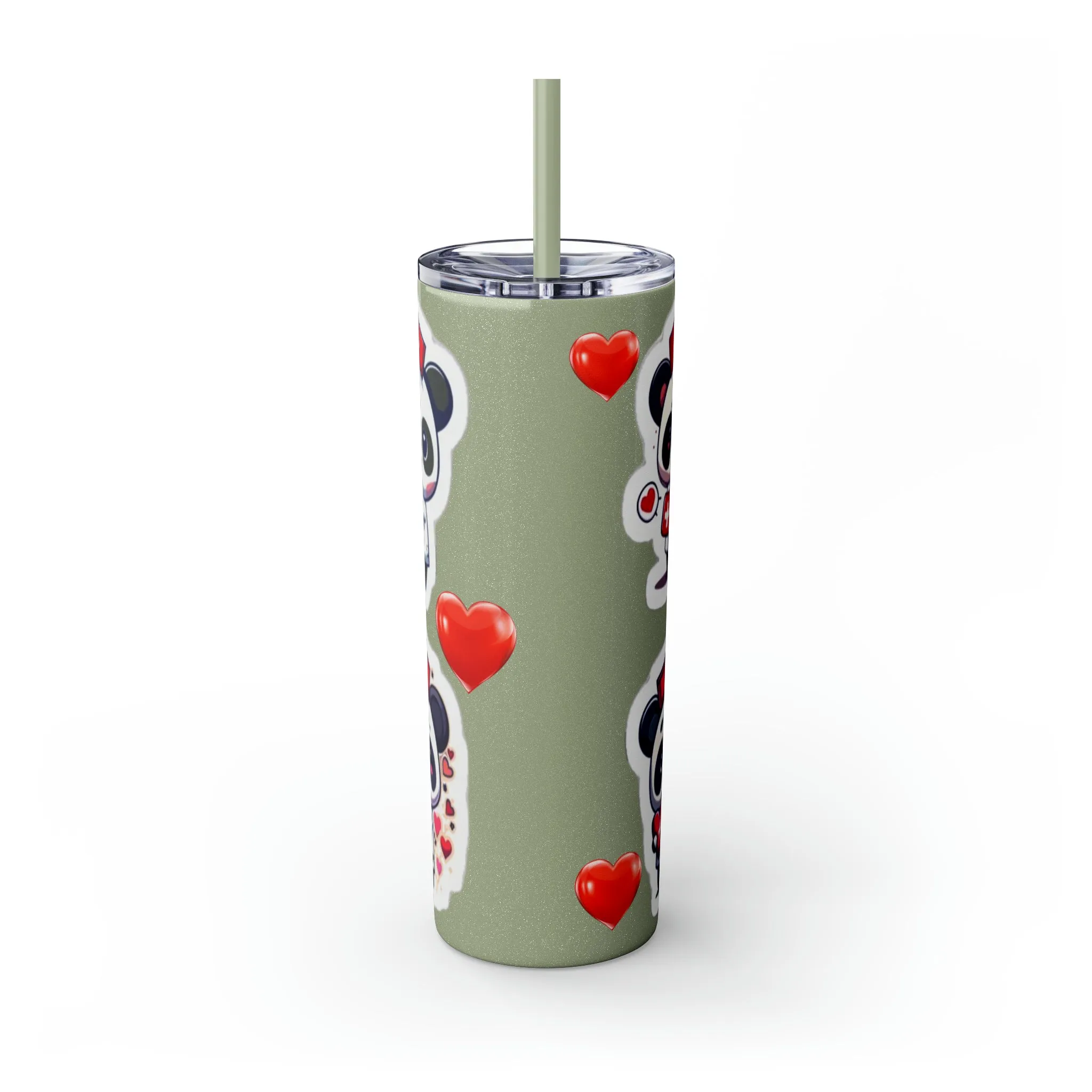 Panda Heart Skinny Tumbler with Straw, 20oz