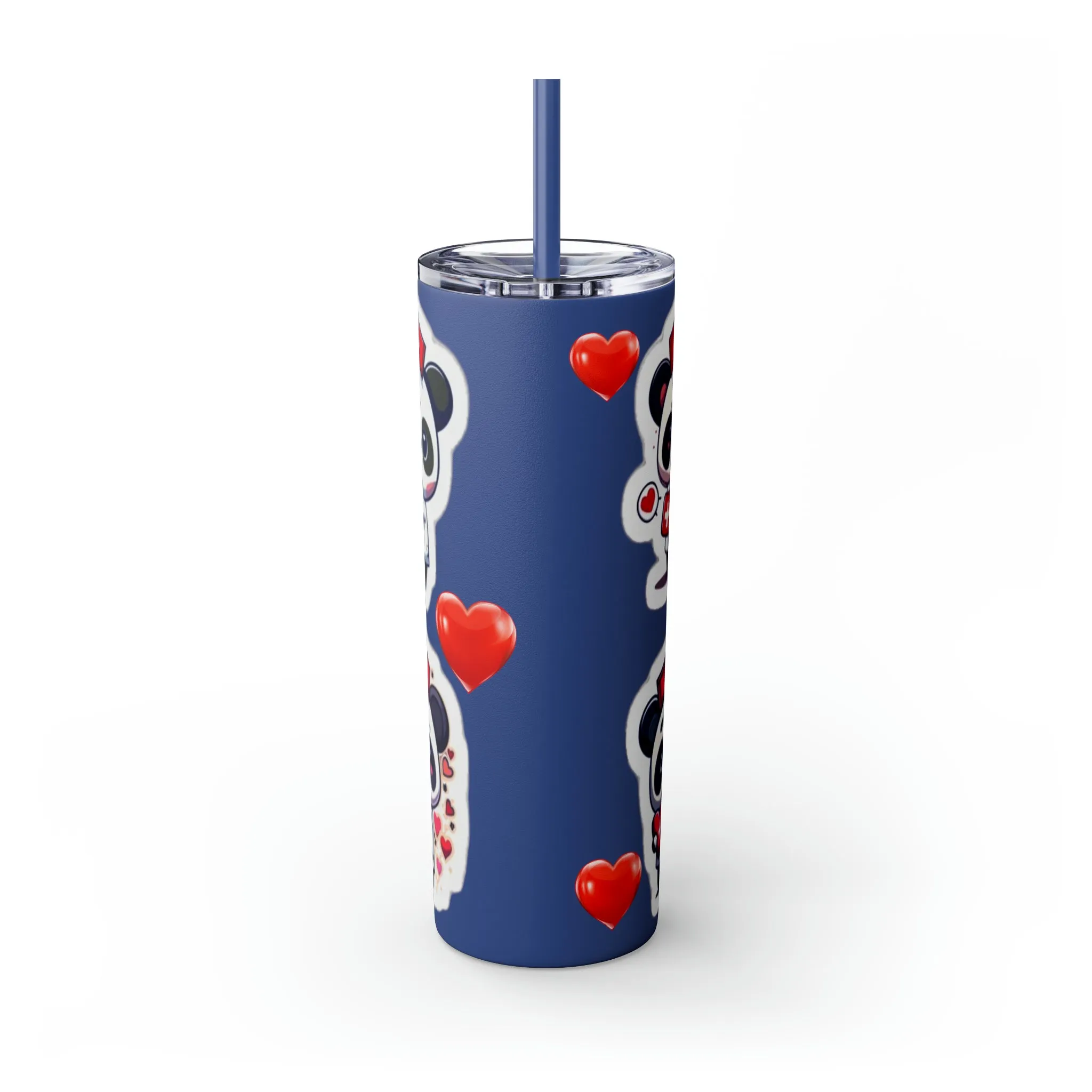 Panda Heart Skinny Tumbler with Straw, 20oz