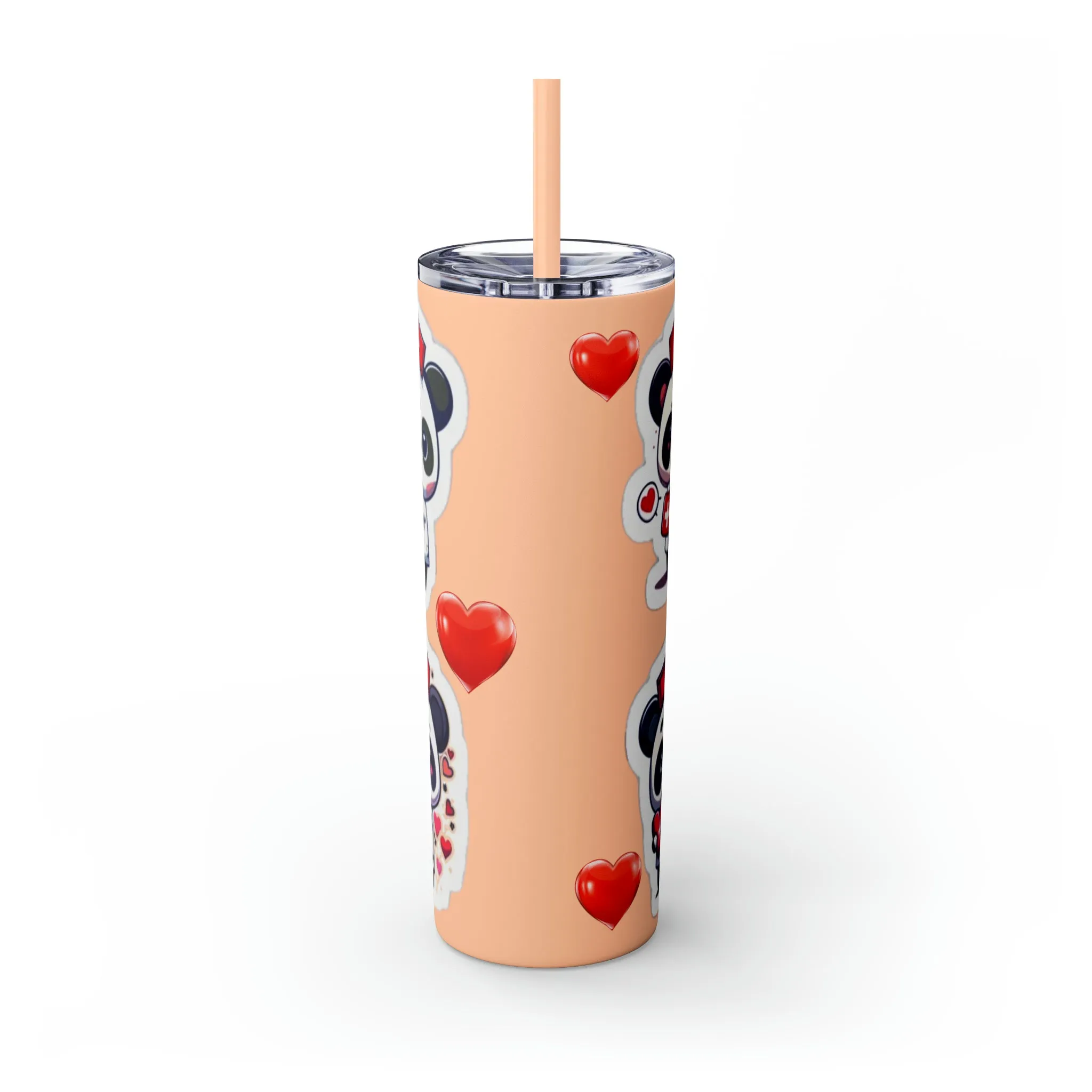 Panda Heart Skinny Tumbler with Straw, 20oz