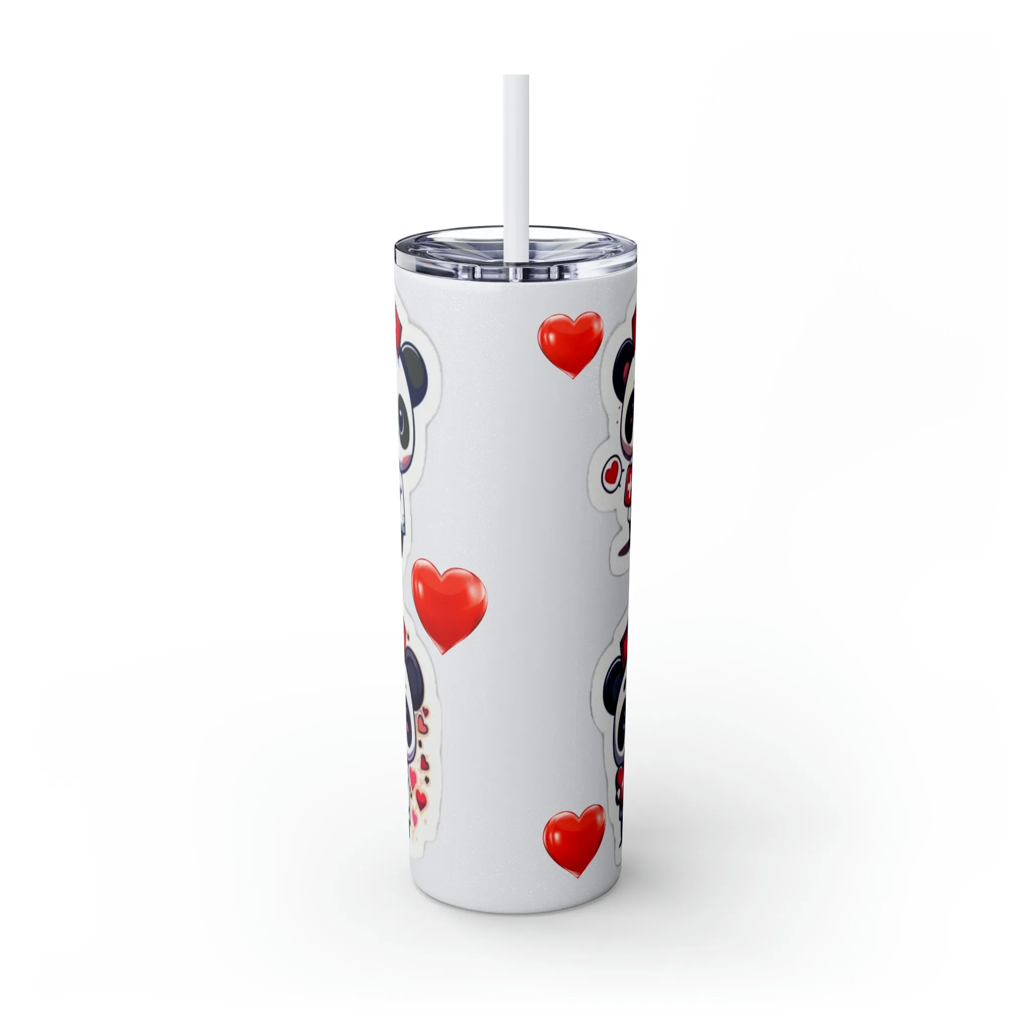 Panda Heart Skinny Tumbler with Straw, 20oz