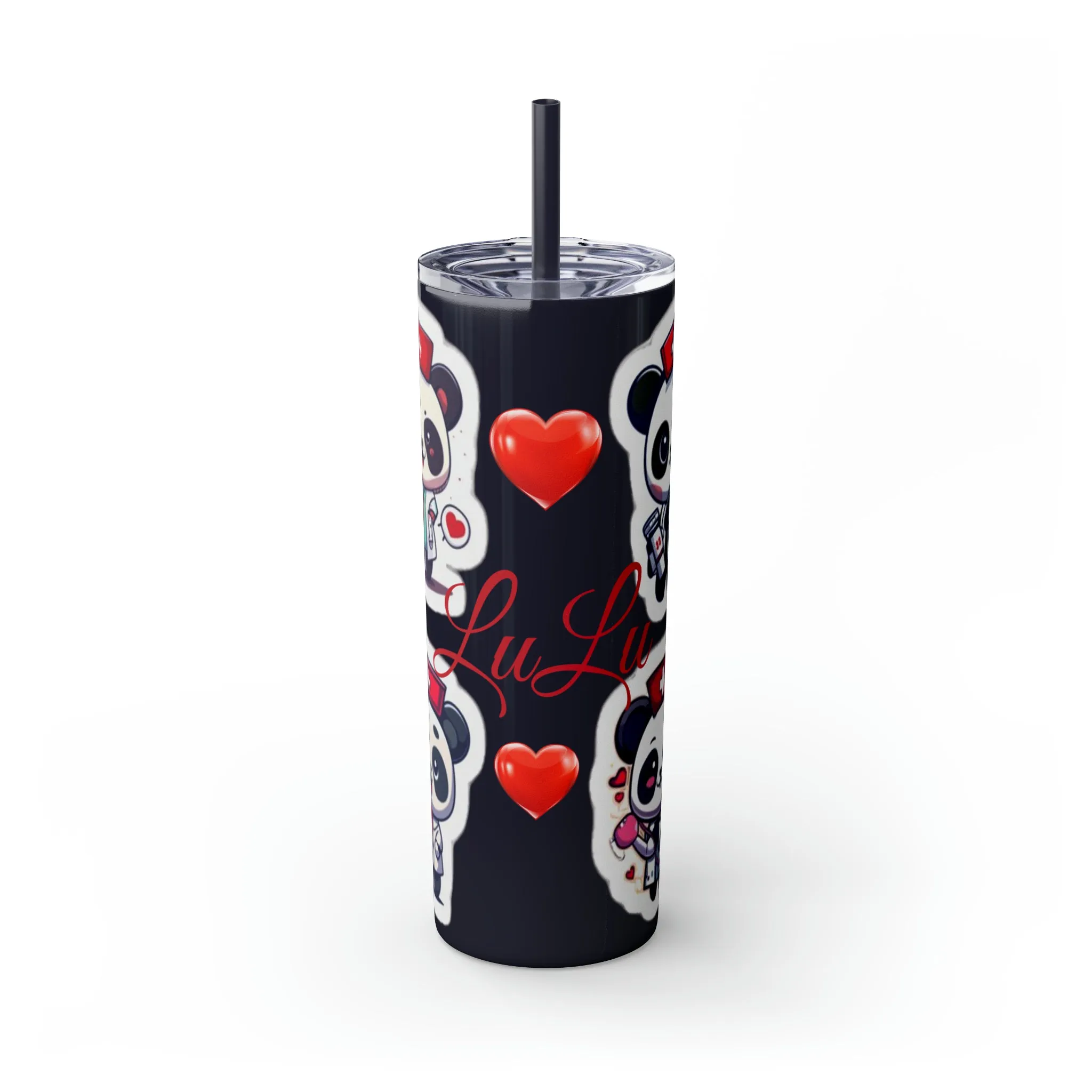 Panda Heart Skinny Tumbler with Straw, 20oz
