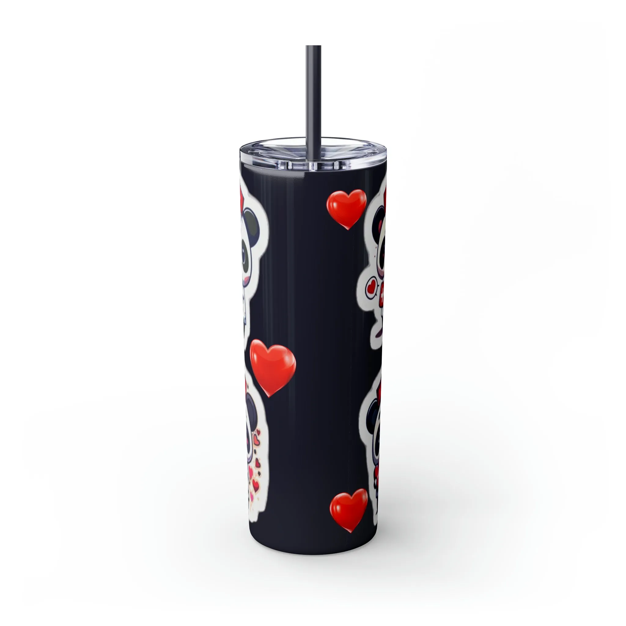 Panda Heart Skinny Tumbler with Straw, 20oz