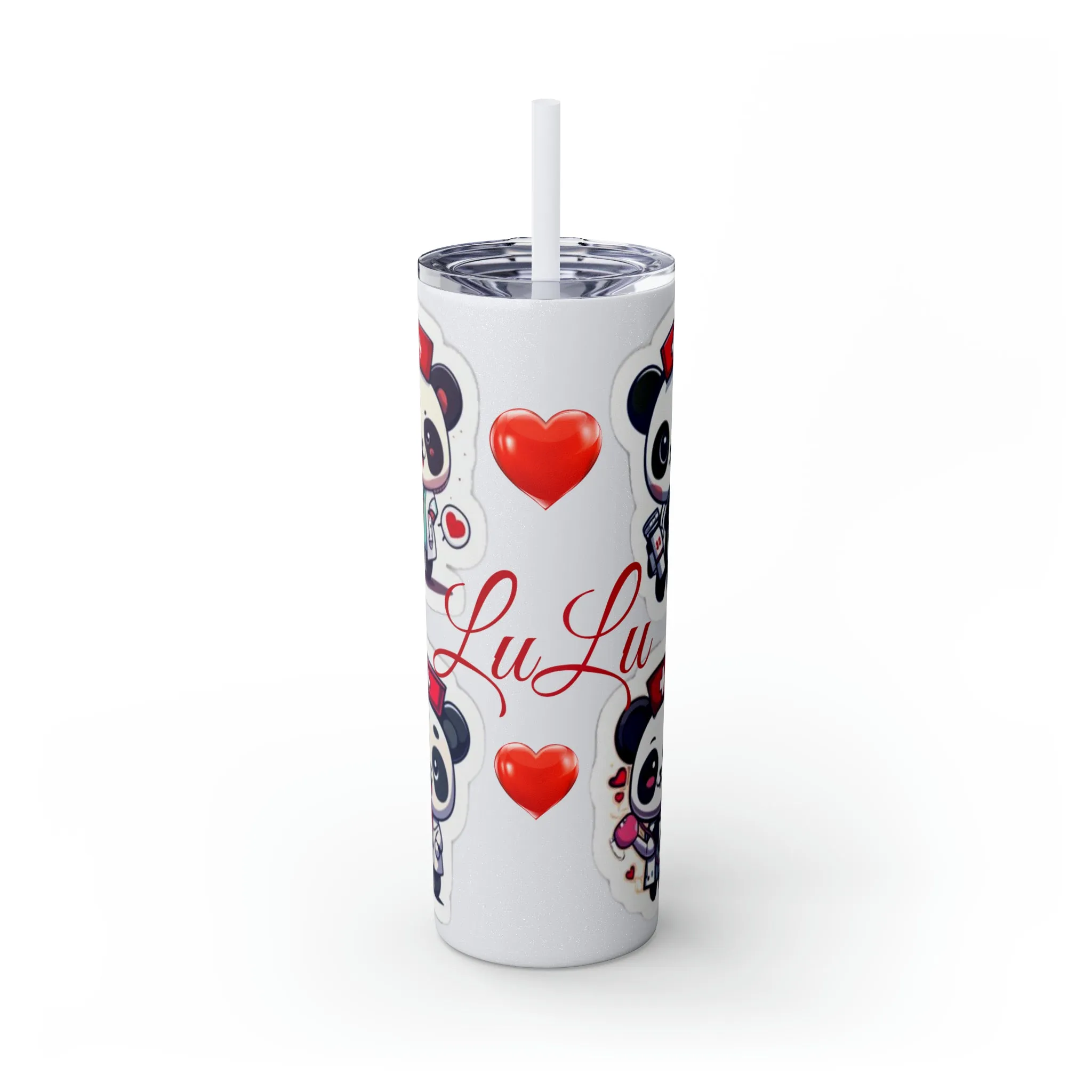 Panda Heart Skinny Tumbler with Straw, 20oz