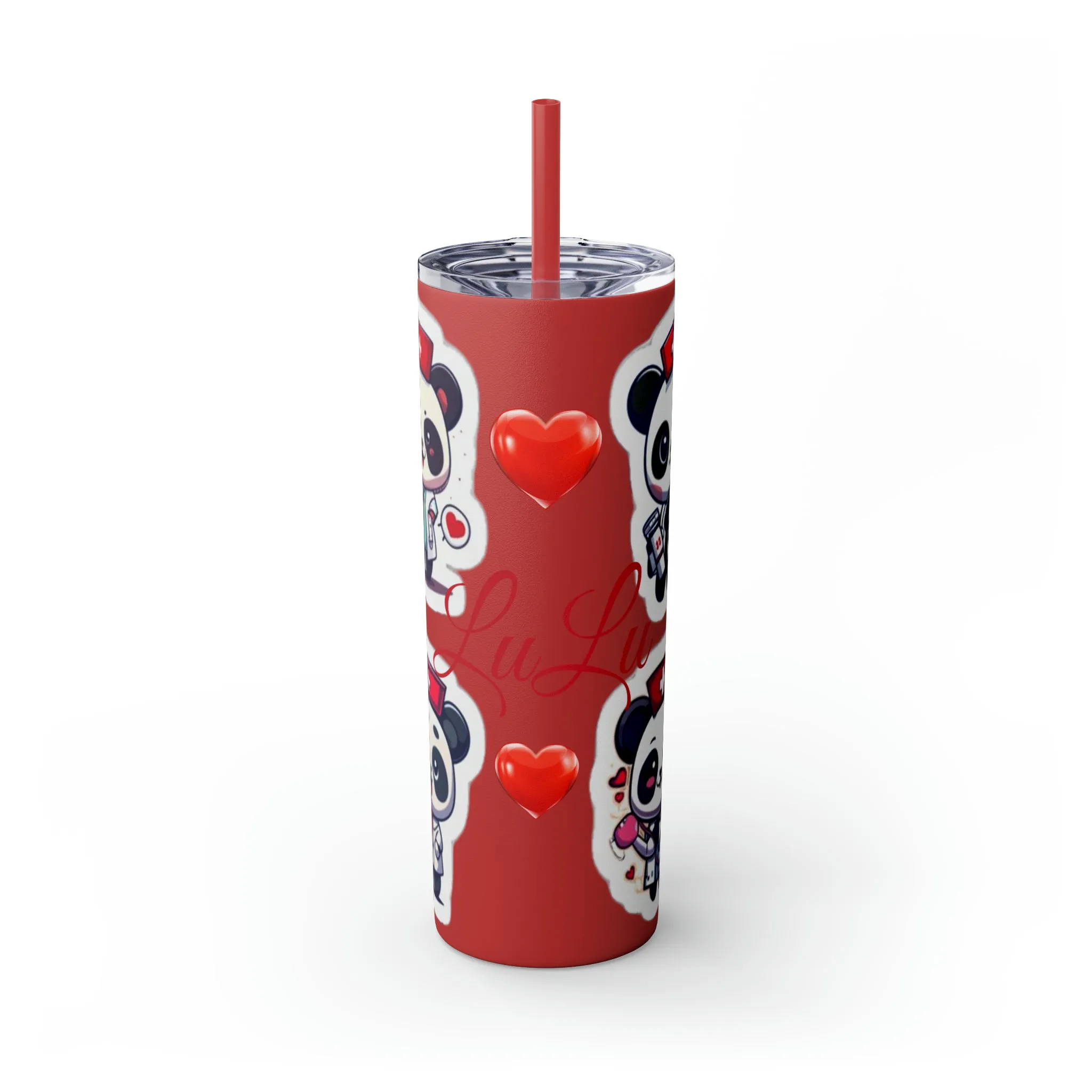 Panda Heart Skinny Tumbler with Straw, 20oz