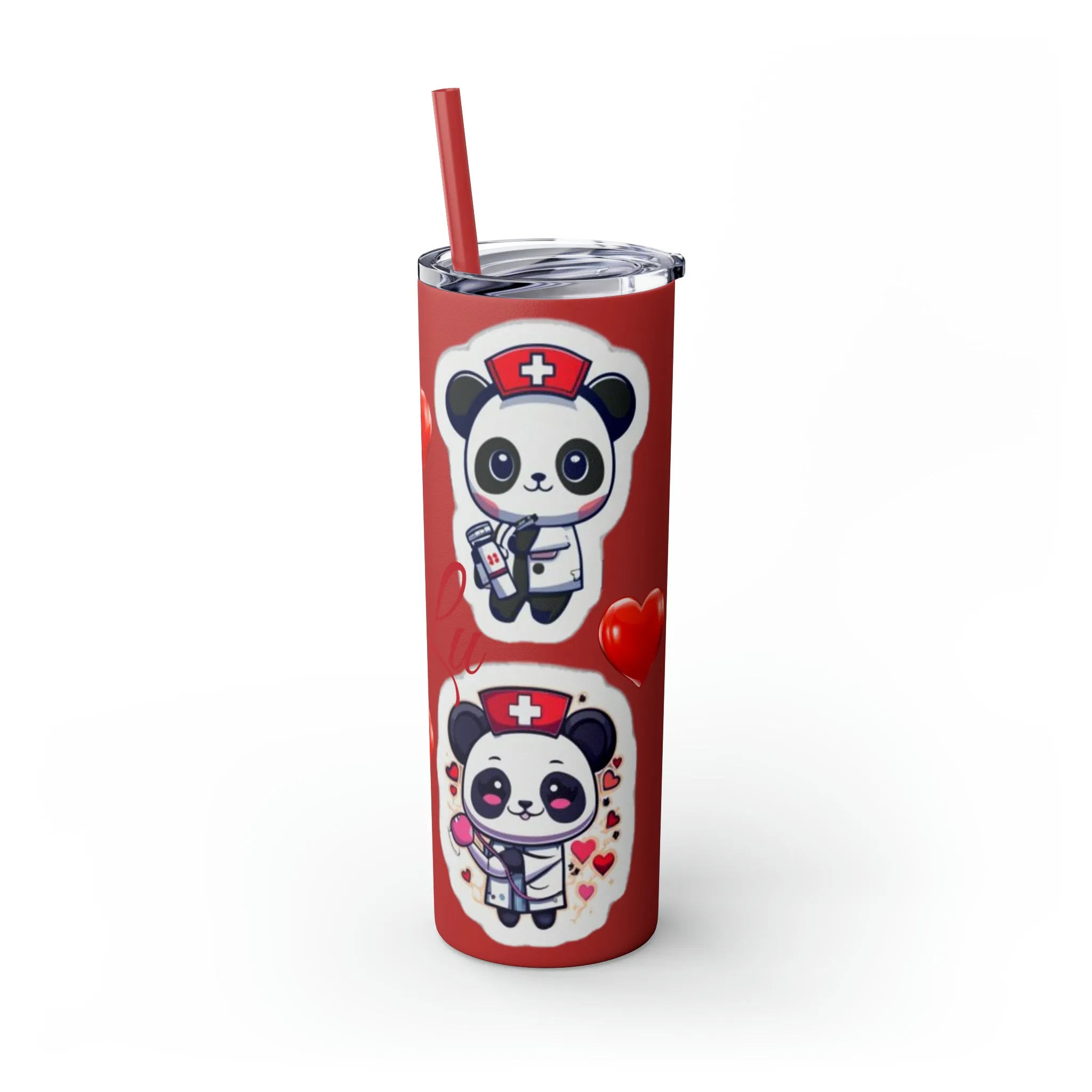 Panda Heart Skinny Tumbler with Straw, 20oz