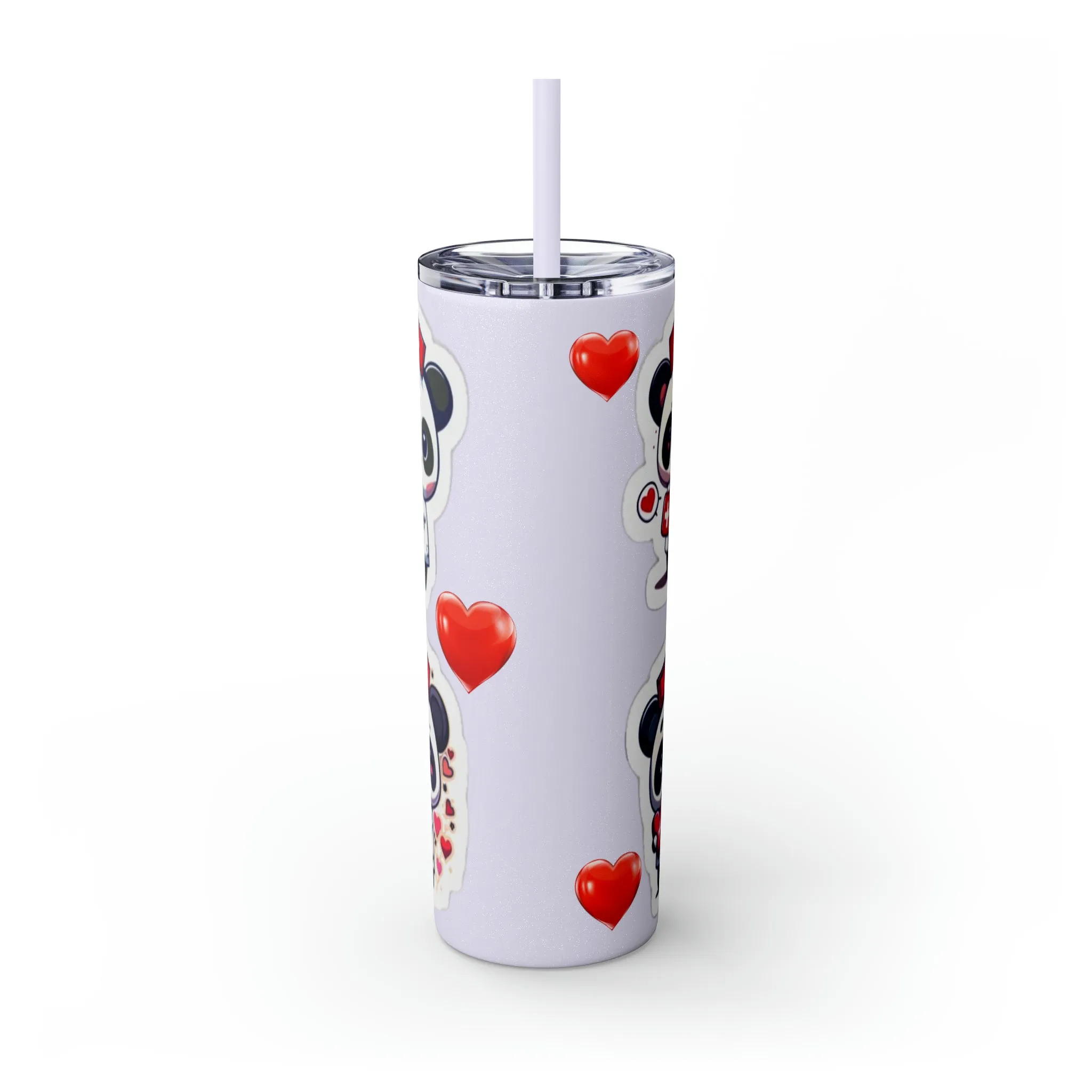 Panda Heart Skinny Tumbler with Straw, 20oz