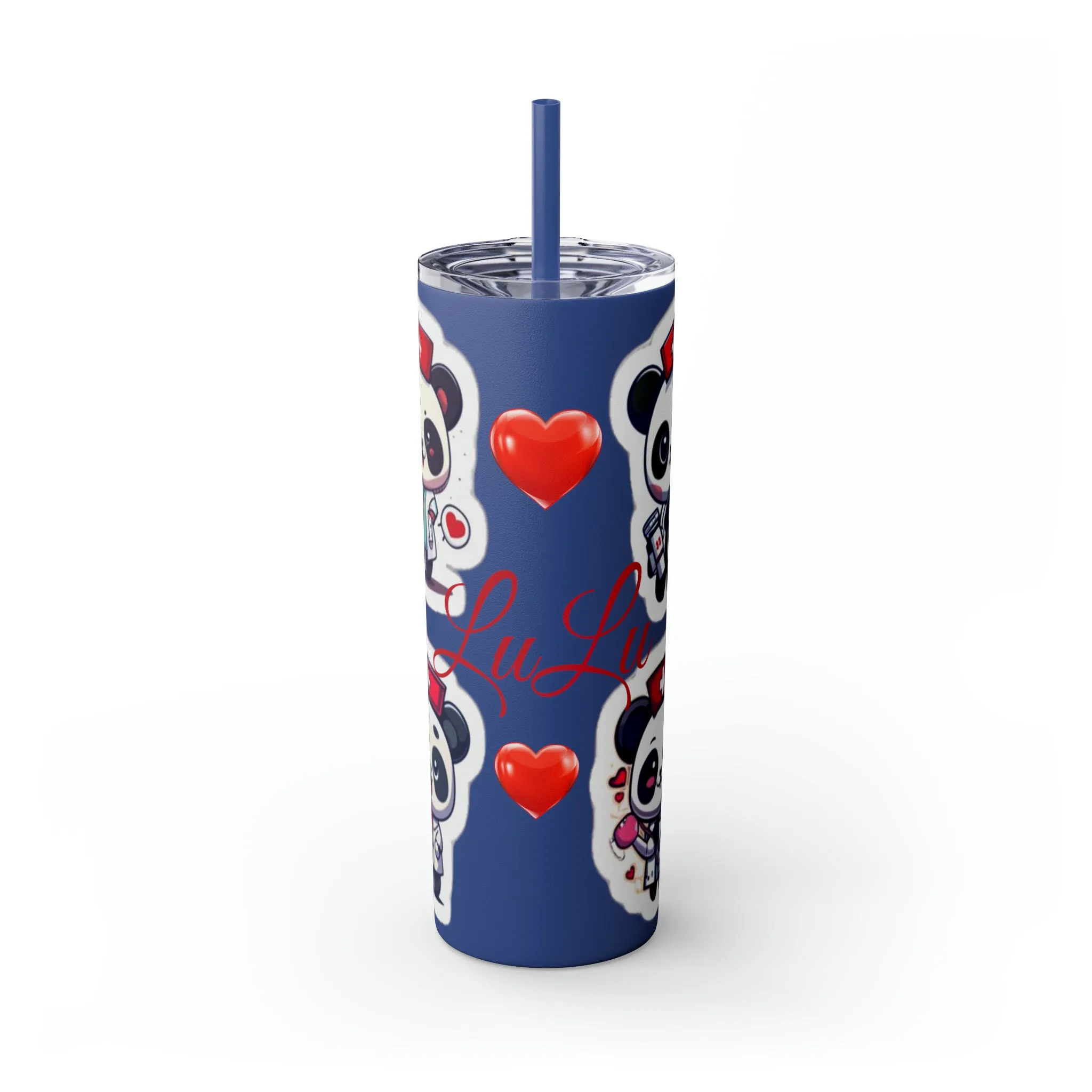 Panda Heart Skinny Tumbler with Straw, 20oz