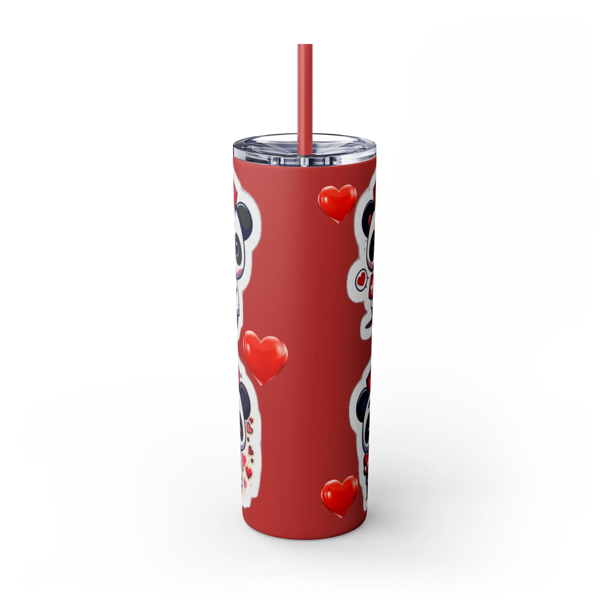 Panda Heart Skinny Tumbler with Straw, 20oz