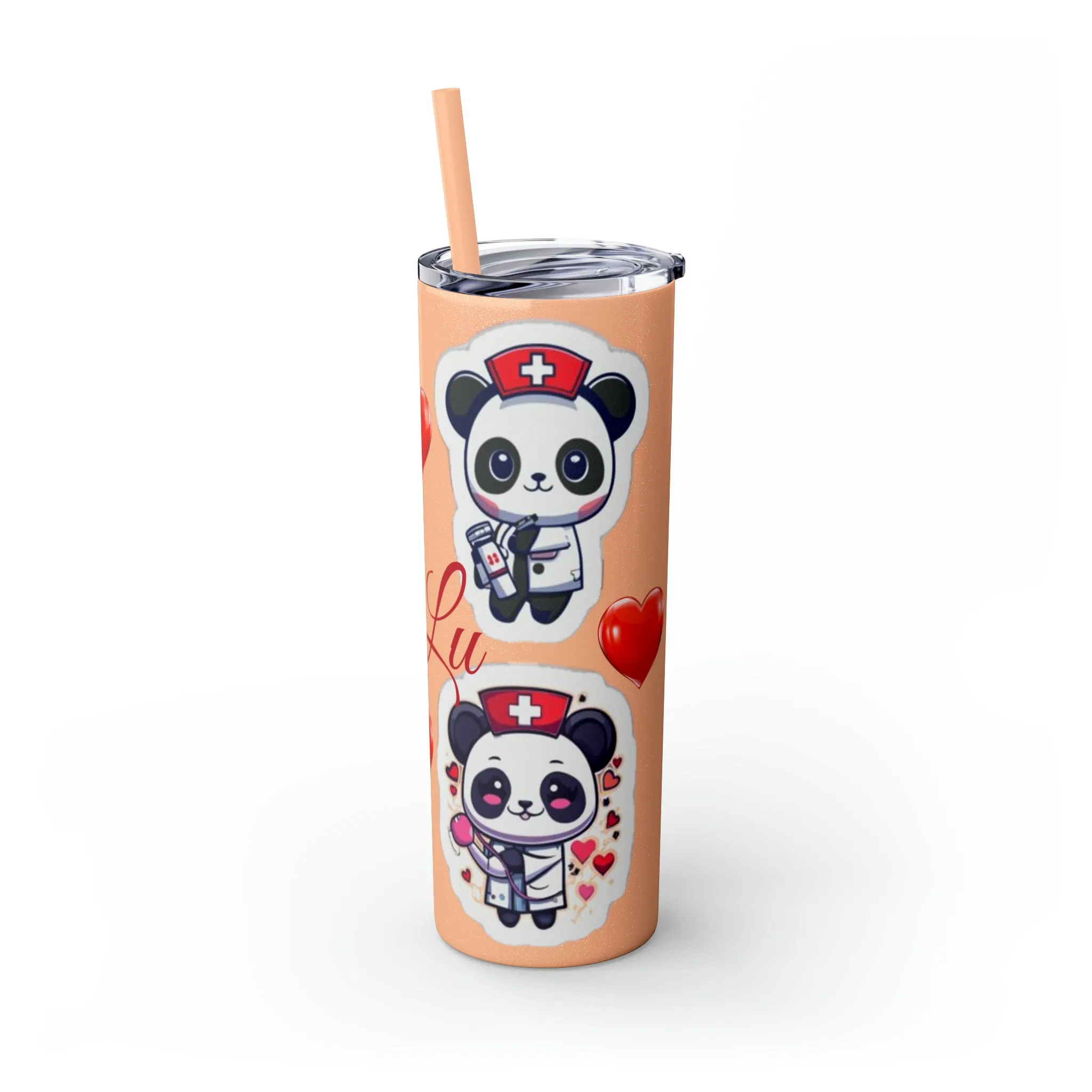 Panda Heart Skinny Tumbler with Straw, 20oz