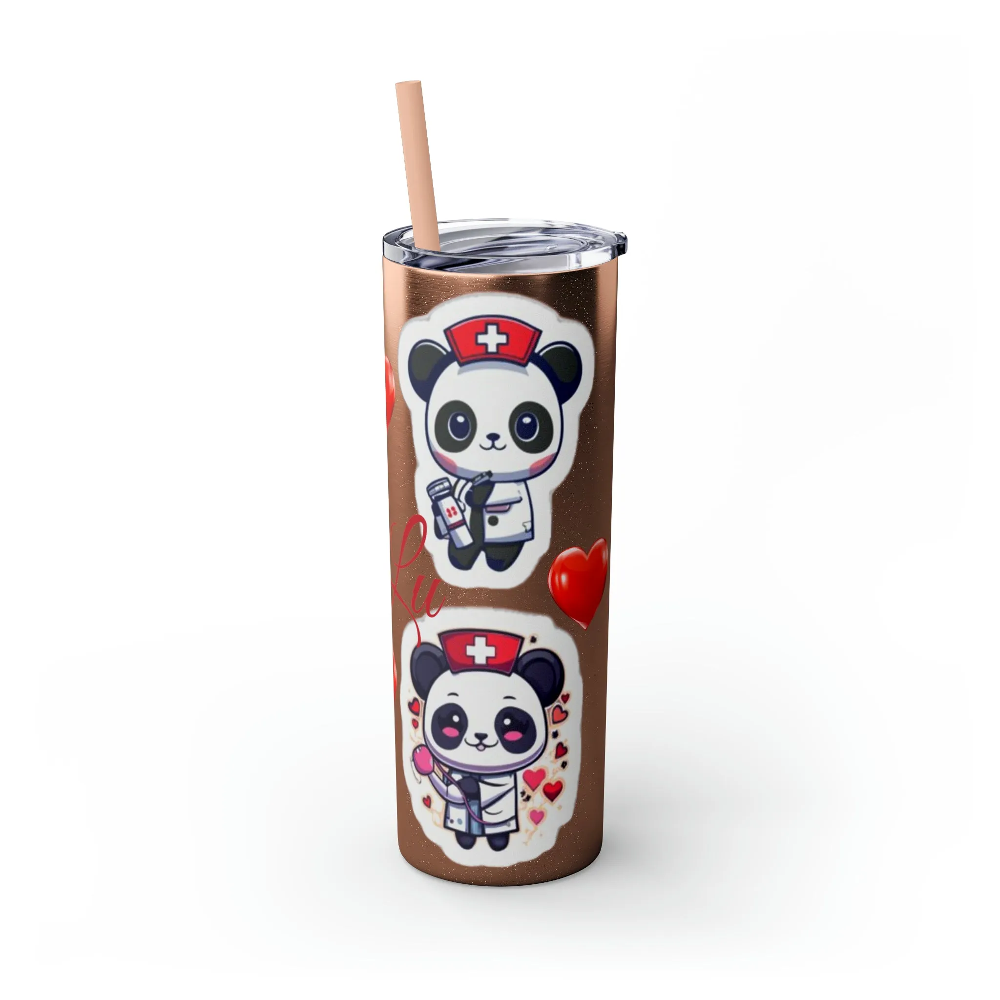 Panda Heart Skinny Tumbler with Straw, 20oz