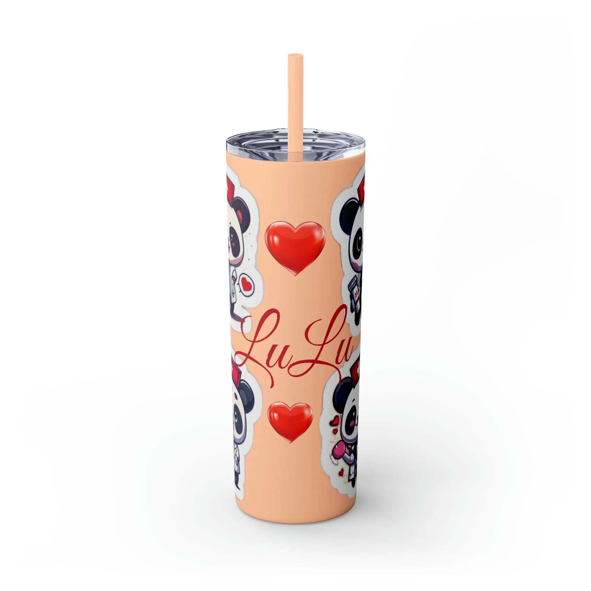 Panda Heart Skinny Tumbler with Straw, 20oz