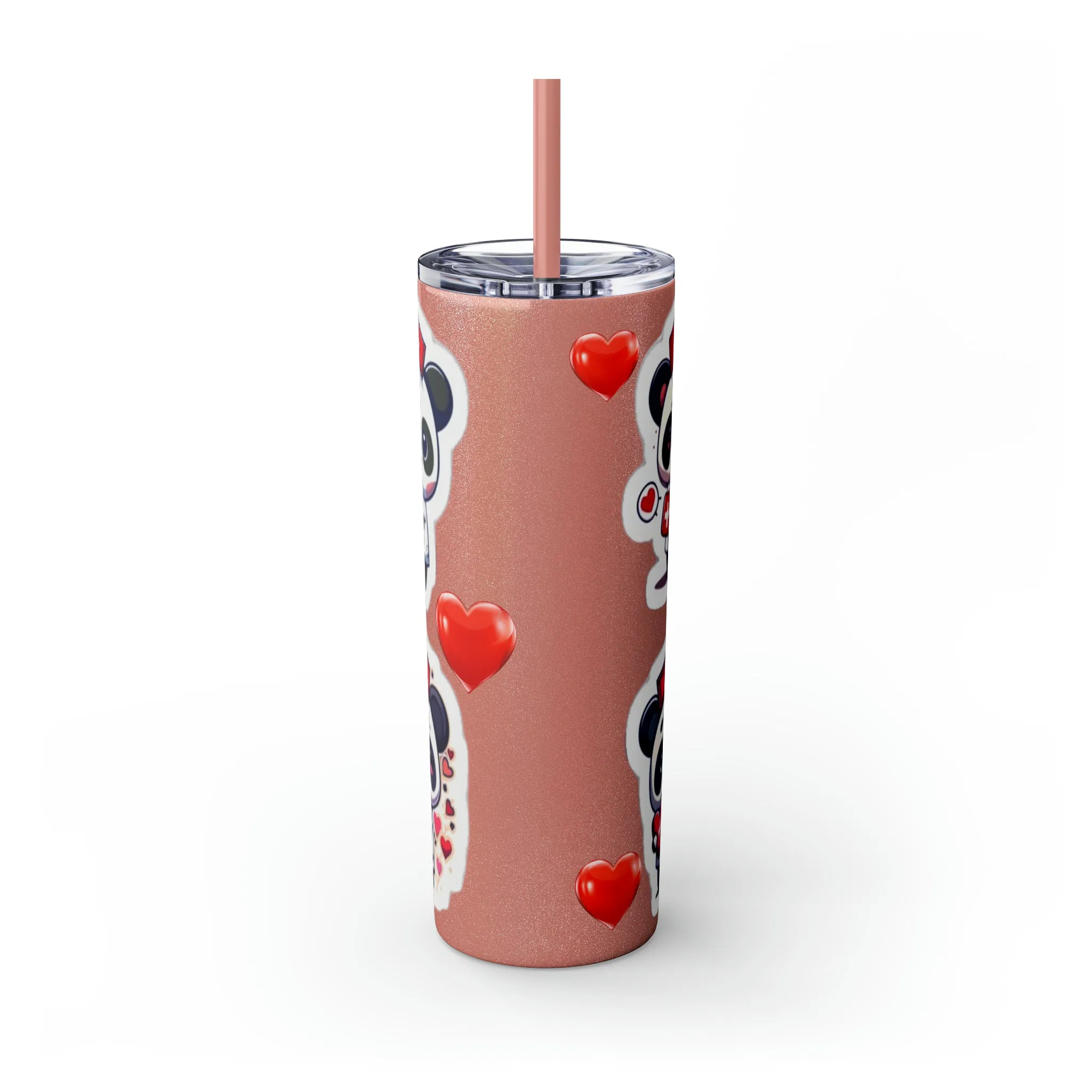 Panda Heart Skinny Tumbler with Straw, 20oz