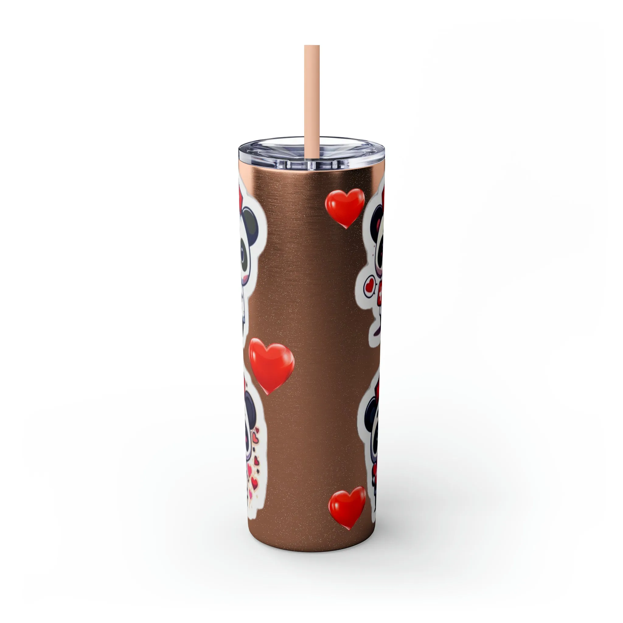 Panda Heart Skinny Tumbler with Straw, 20oz