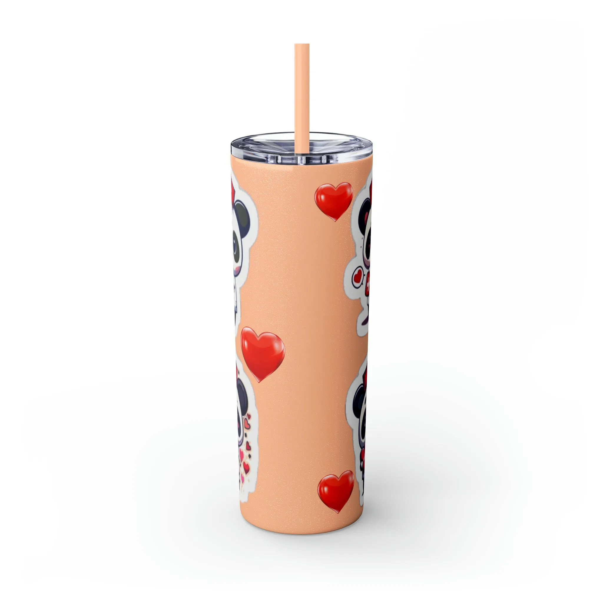 Panda Heart Skinny Tumbler with Straw, 20oz