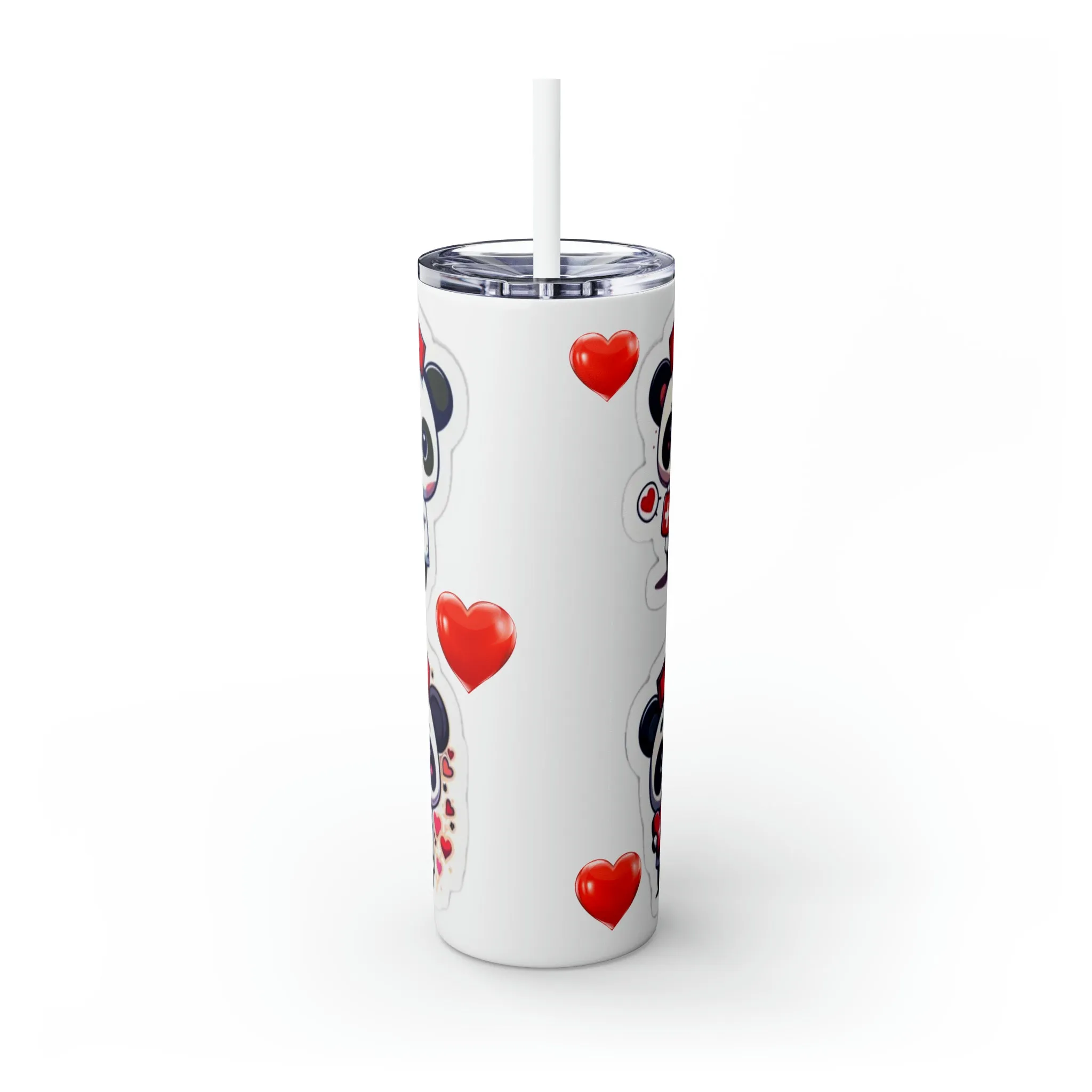Panda Heart Skinny Tumbler with Straw, 20oz