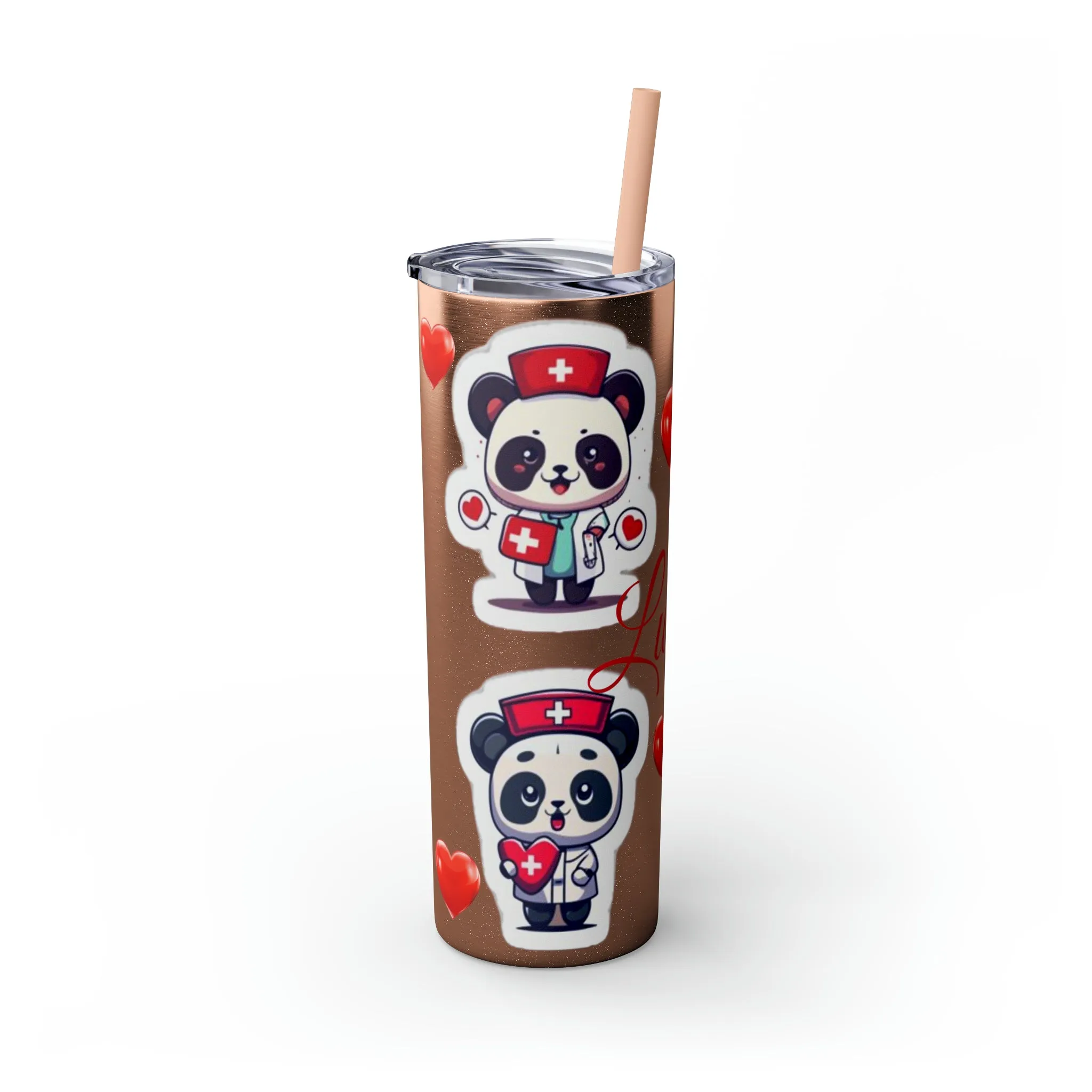 Panda Heart Skinny Tumbler with Straw, 20oz