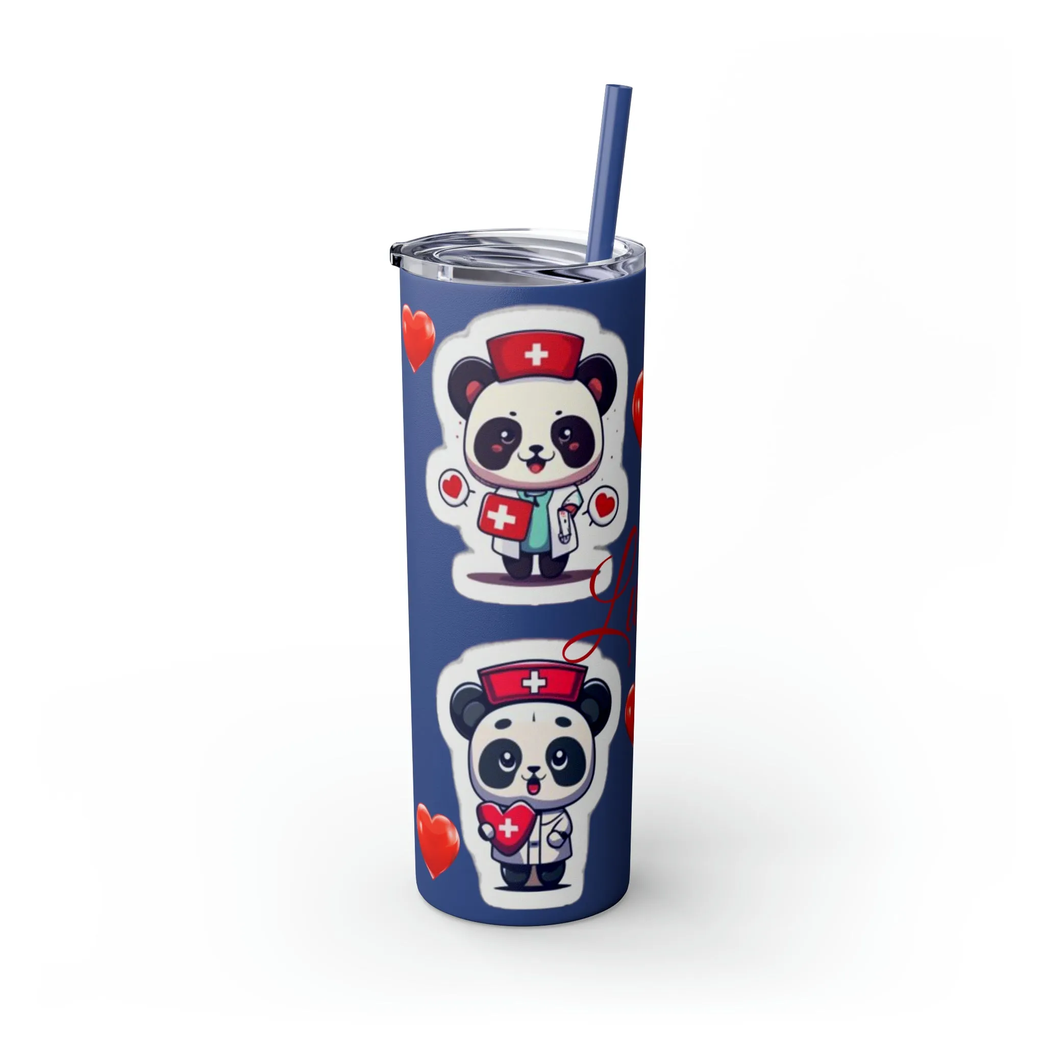Panda Heart Skinny Tumbler with Straw, 20oz