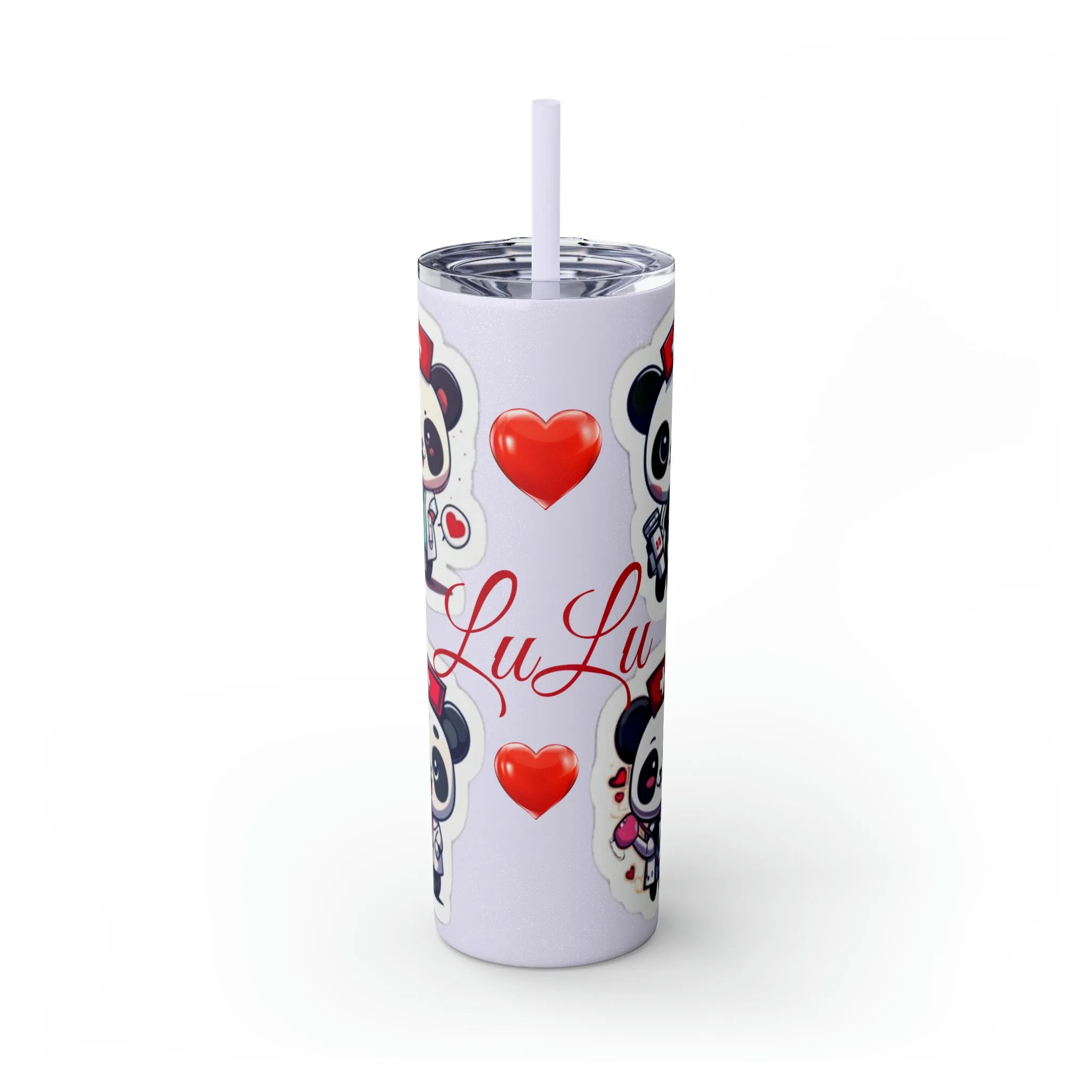 Panda Heart Skinny Tumbler with Straw, 20oz