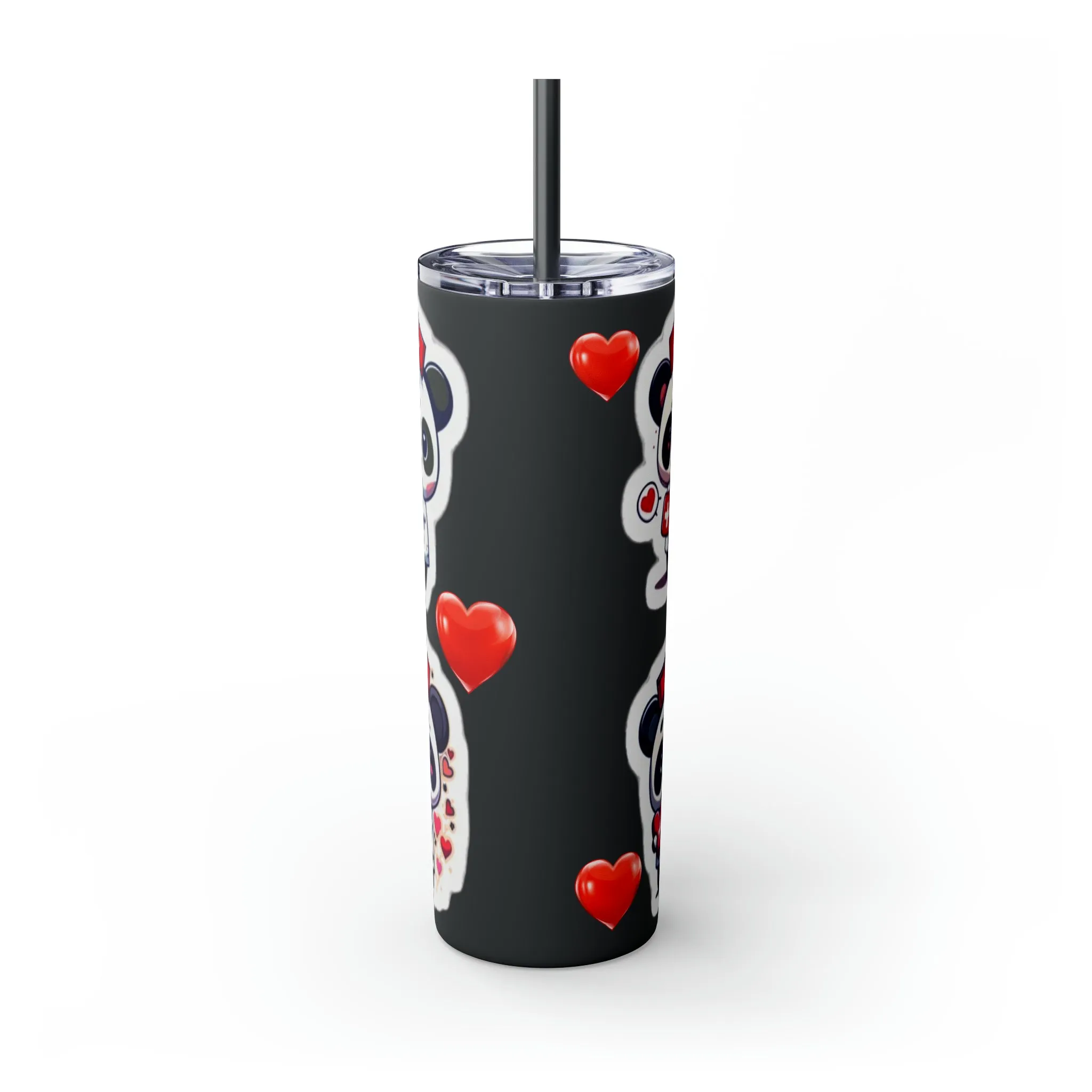 Panda Heart Skinny Tumbler with Straw, 20oz