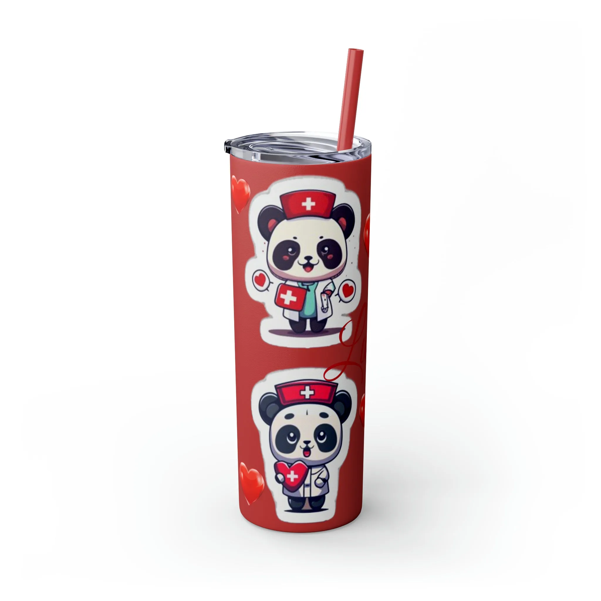 Panda Heart Skinny Tumbler with Straw, 20oz