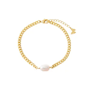 Pearl Pendant Cuban Chain Bracelet