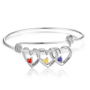 Personalized Heart Charm Bracelet with Birthstone Customized Engraving Name Bracelets & Bangles Christmas Gift for Mom