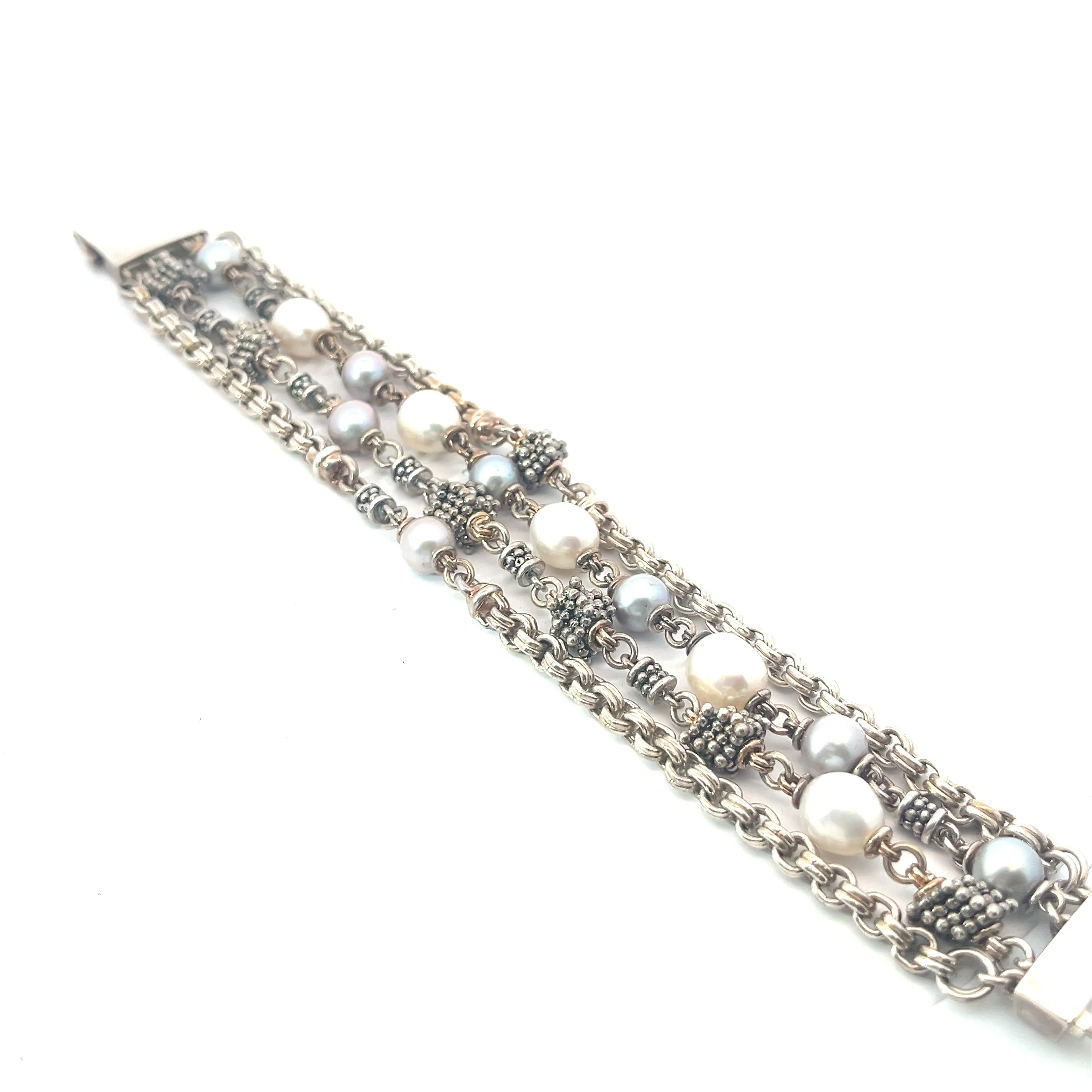 Pre-Owned Michael Dawkins 8" inch Sterling Silver/ Pearl Multi Strand Bracelet