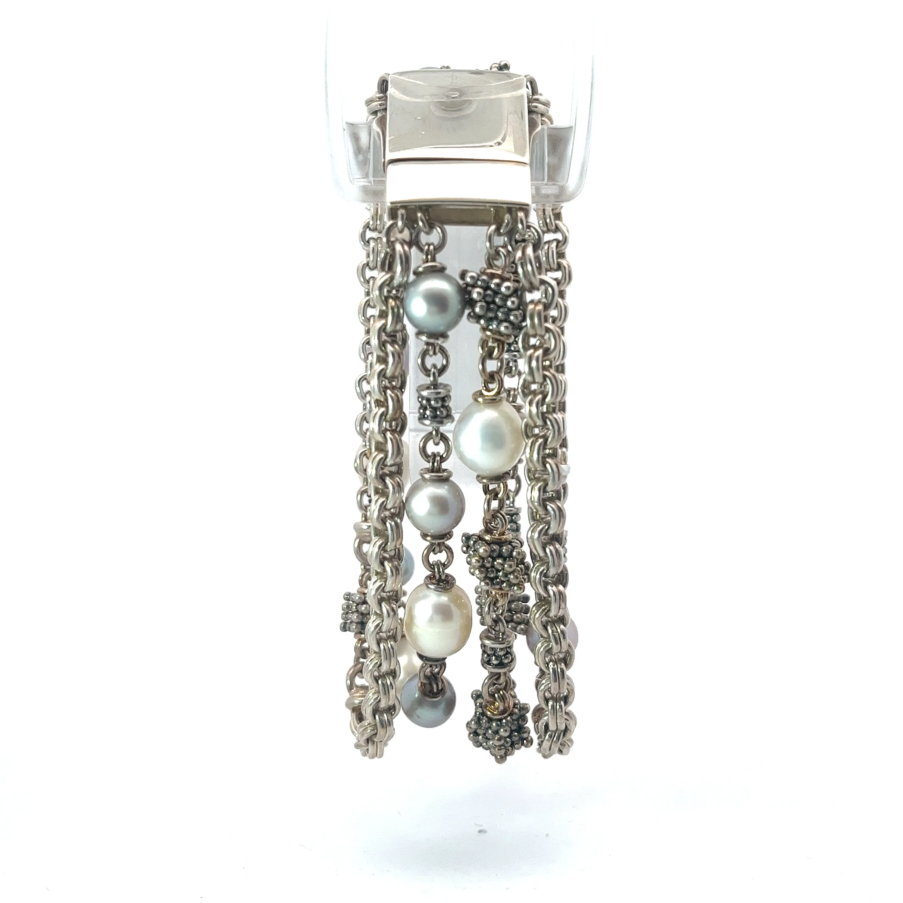 Pre-Owned Michael Dawkins 8" inch Sterling Silver/ Pearl Multi Strand Bracelet