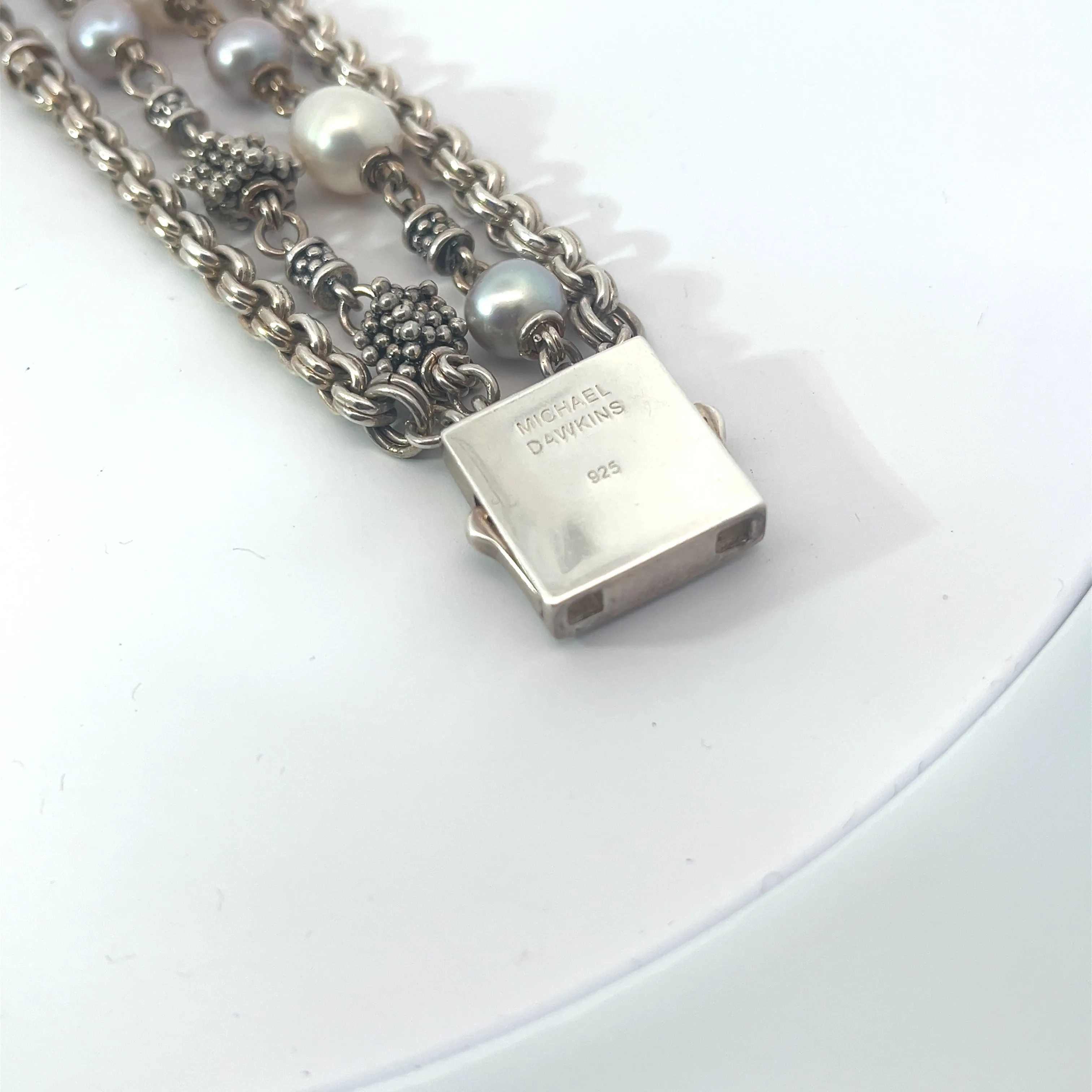 Pre-Owned Michael Dawkins 8" inch Sterling Silver/ Pearl Multi Strand Bracelet