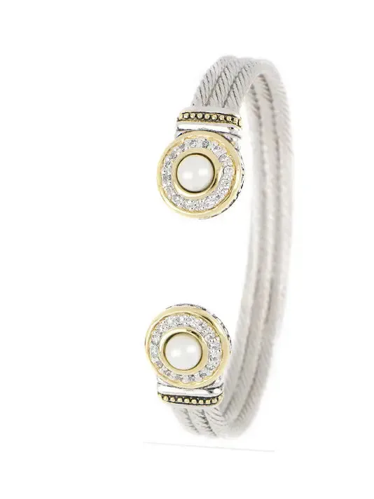 Pérola Collection - Pavé & White Seashell Pearl Cuff Bracelet