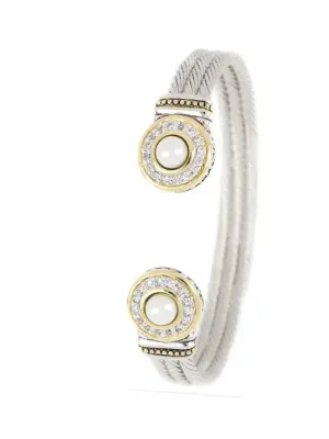 Pérola Collection - Pavé & White Seashell Pearl Cuff Bracelet