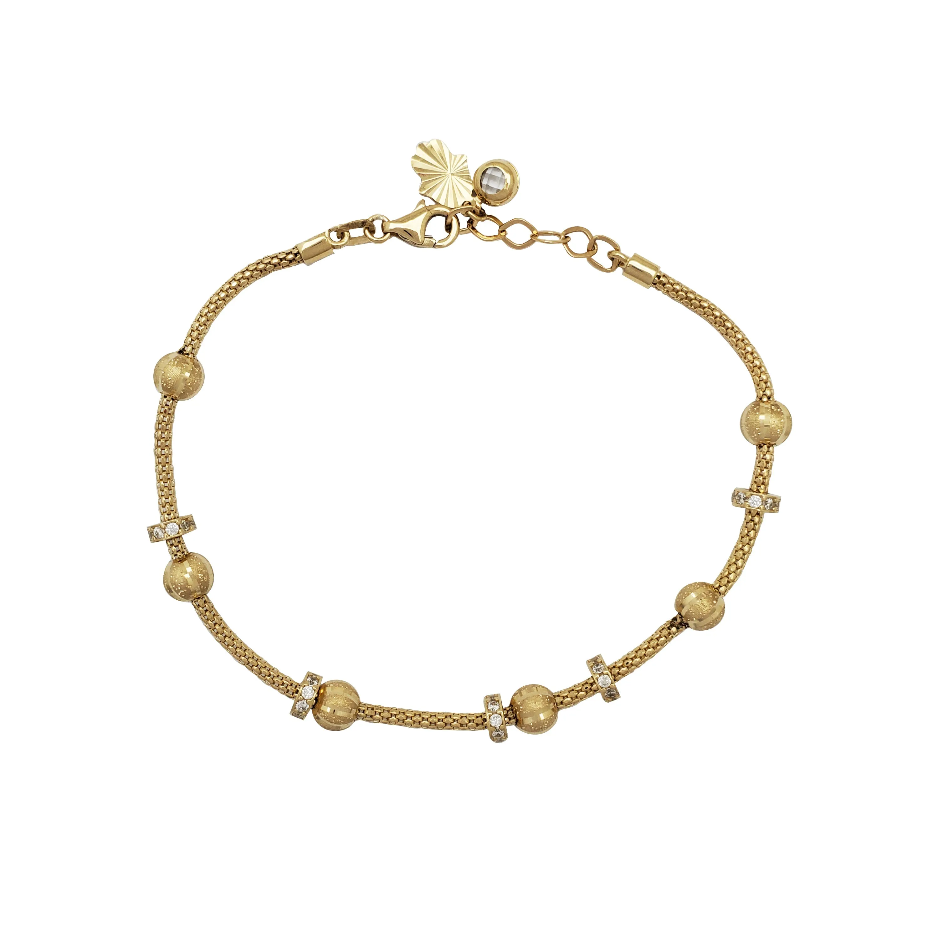 Radiant Hamsa & Bead Charm Bracelet (14K)