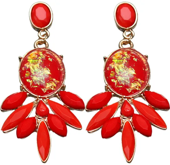 Red Faceted Faux Gemstone Post Earrings