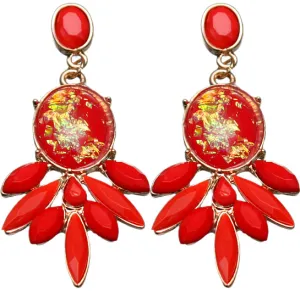 Red Faceted Faux Gemstone Post Earrings