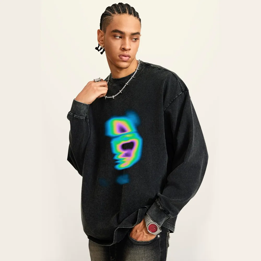 Retro Humanoid Energy Half Face Long Sleeve Shirt