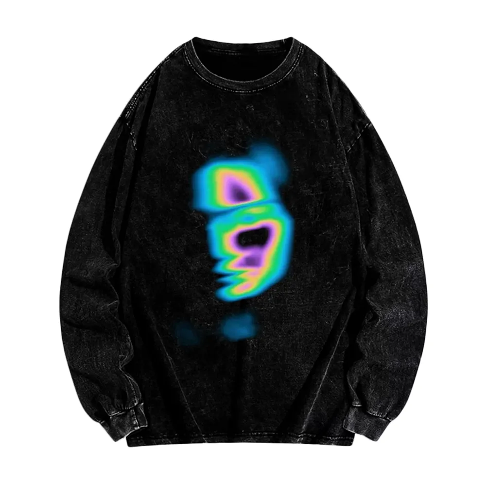 Retro Humanoid Energy Half Face Long Sleeve Shirt