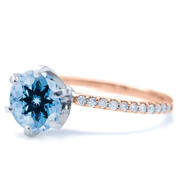 Round Aqua Blue Spinel 6 Prongs Diamond Accent Ice Solitaire Ring