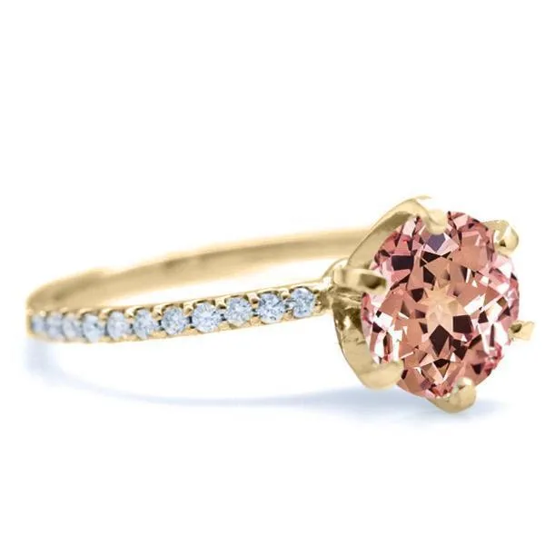 Round Champagne Sapphire 6 Prongs Diamond Accent Ice Solitaire Ring