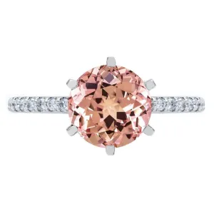 Round Champagne Sapphire 6 Prongs Diamond Accent Ice Solitaire Ring
