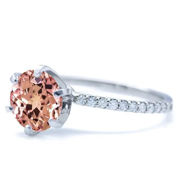 Round Champagne Sapphire 6 Prongs Diamond Accent Ice Solitaire Ring